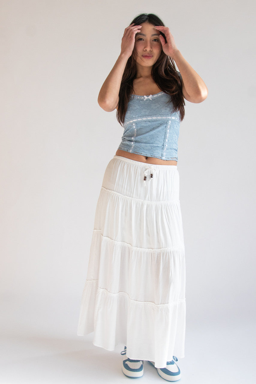 Drawstring Maxi Tier Skirt