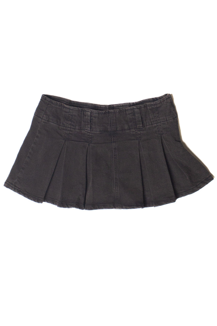 Low Rise Denim Pleated Mini Skort