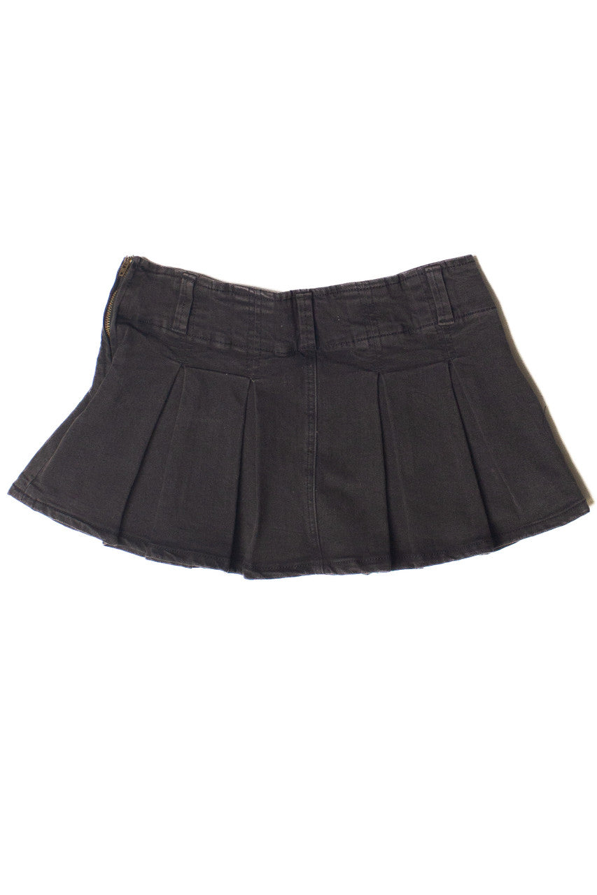 Low Rise Denim Pleated Mini Skort