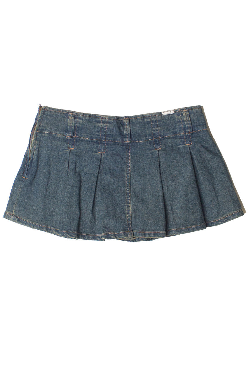 Low Rise Denim Pleated Mini Skort