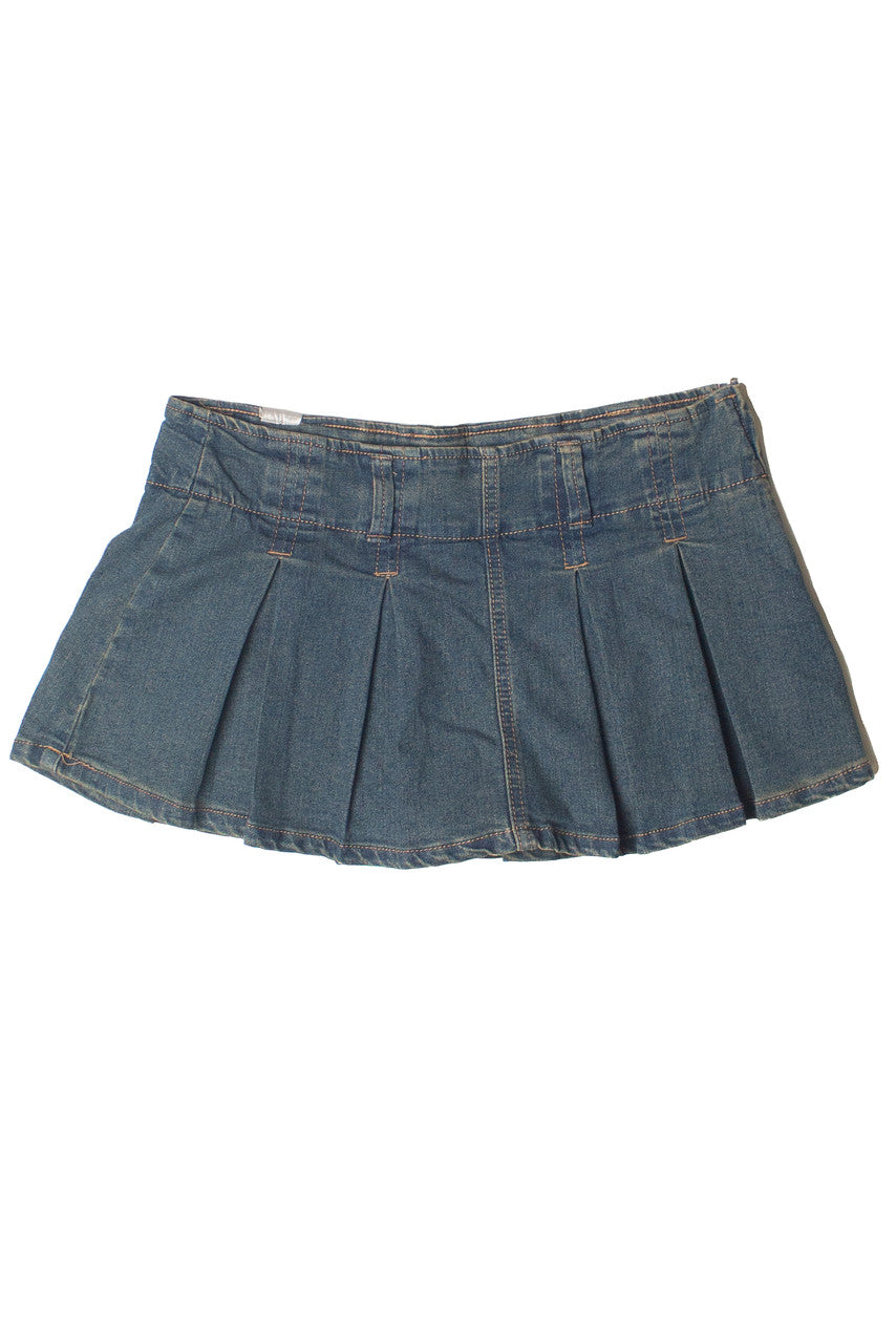 Low Rise Denim Pleated Mini Skort