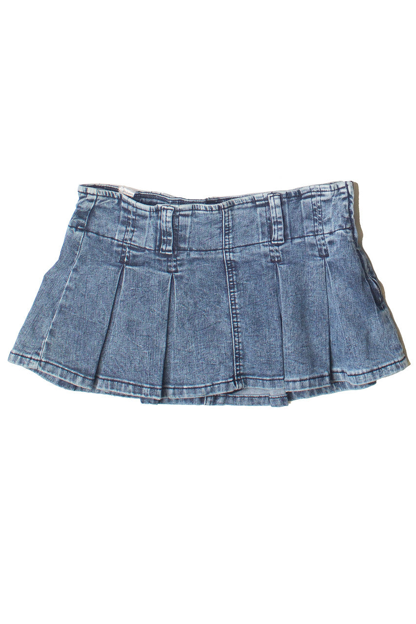 Low Rise Denim Pleated Mini Skort