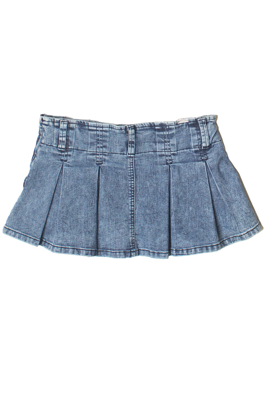 Low Rise Denim Pleated Mini Skort