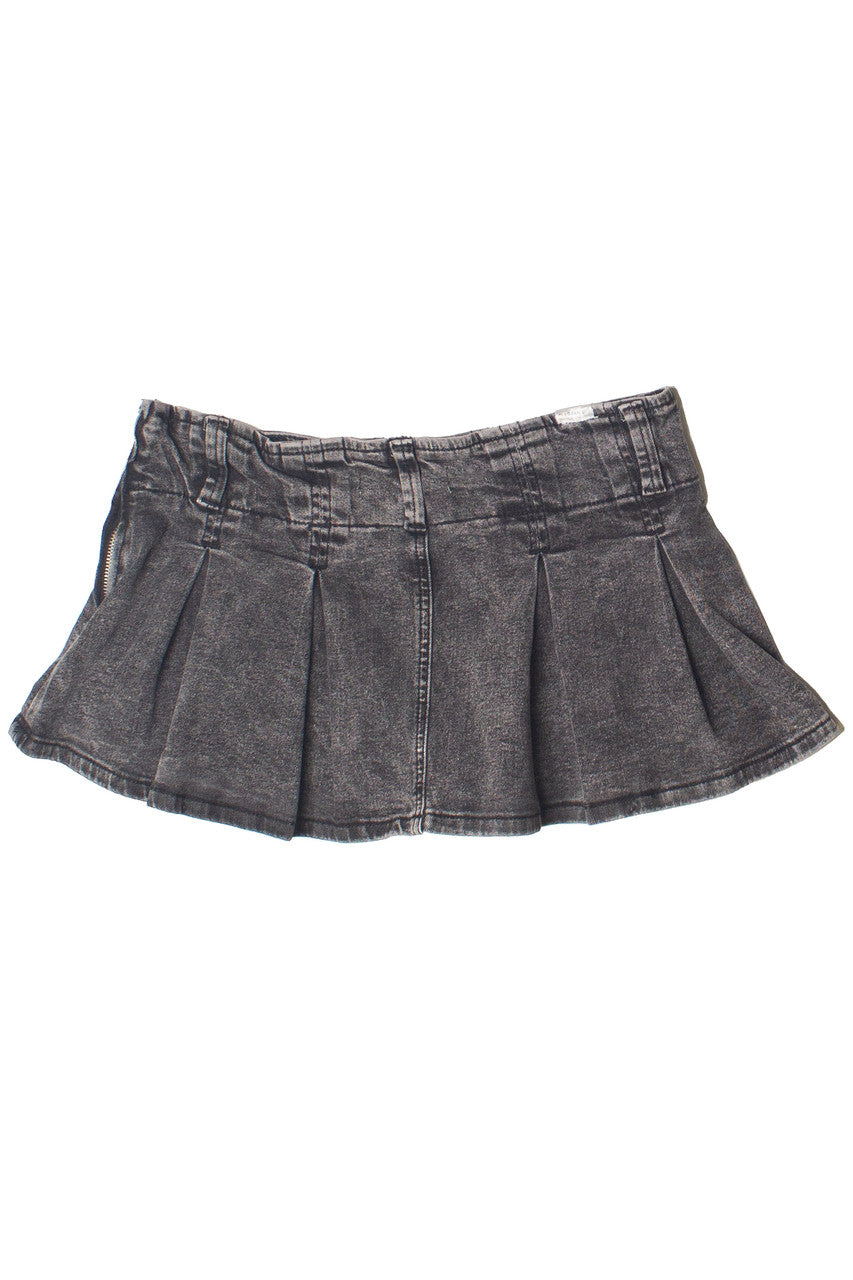 Low Rise Denim Pleated Mini Skort
