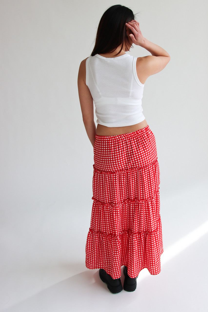 Gingham Tiered Maxi Skirt