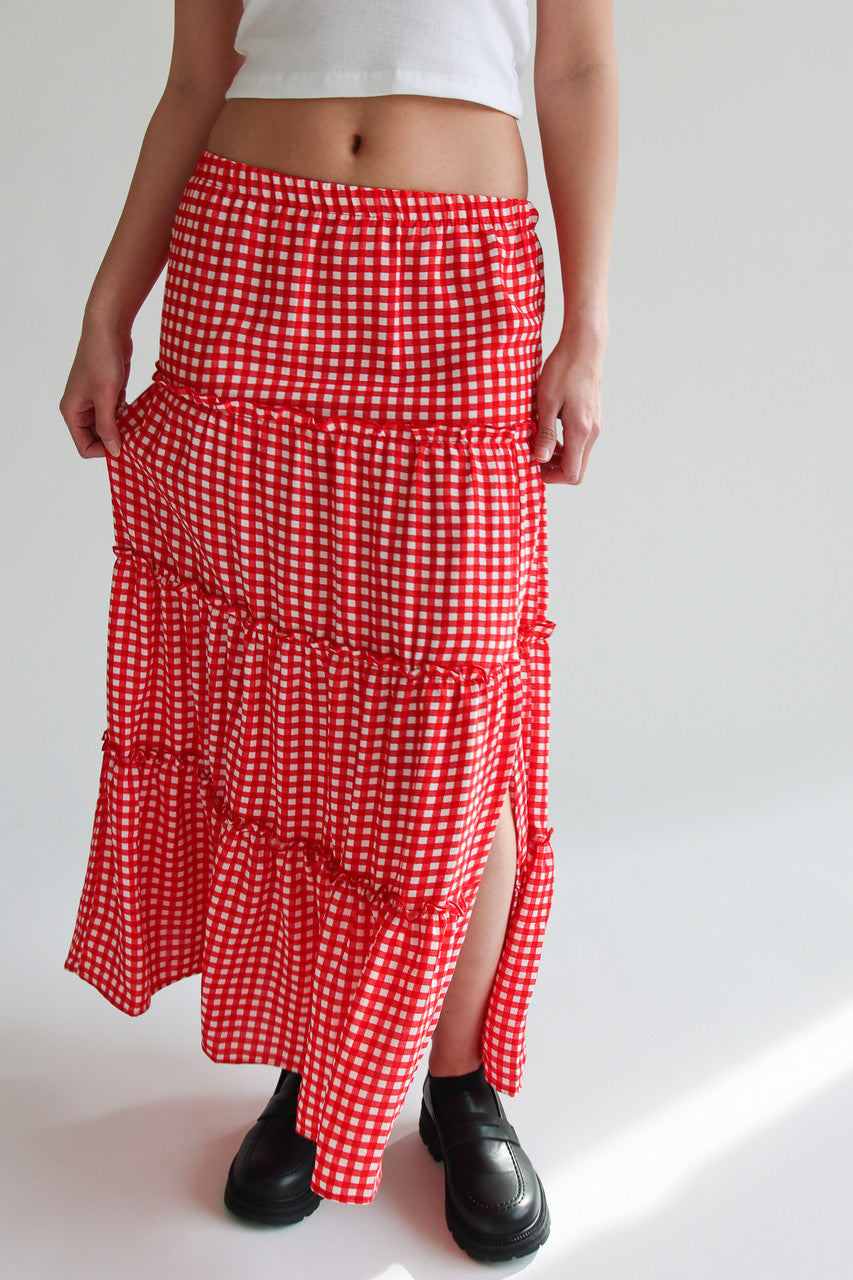 Gingham Tiered Maxi Skirt