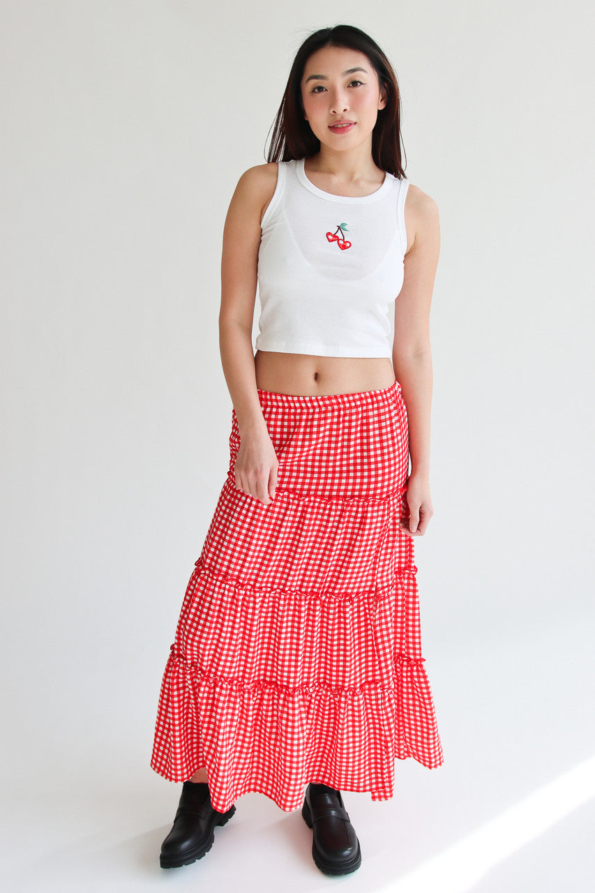 Gingham Tiered Maxi Skirt