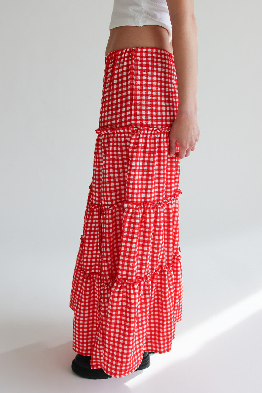 Gingham Tiered Maxi Skirt