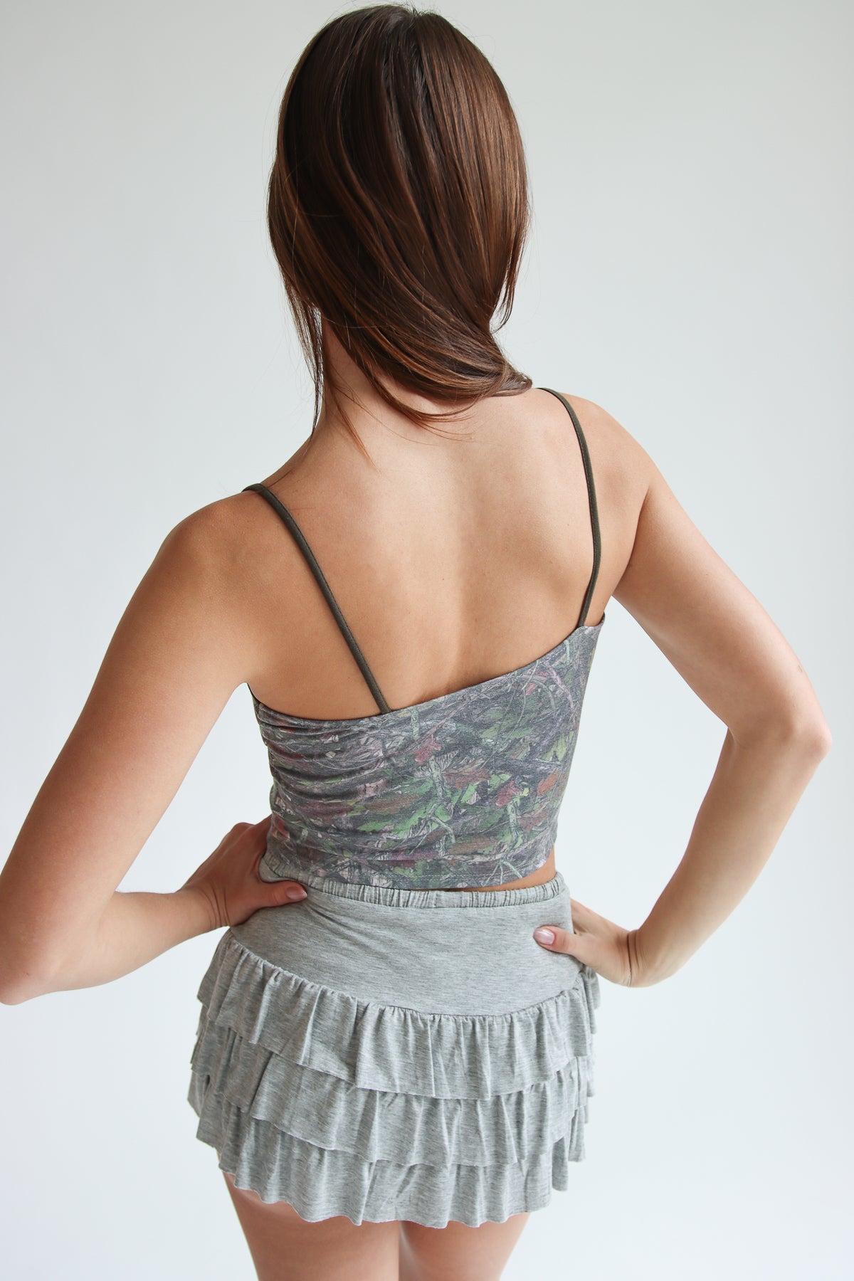 Tiered Gray Ruffle Mini Skort