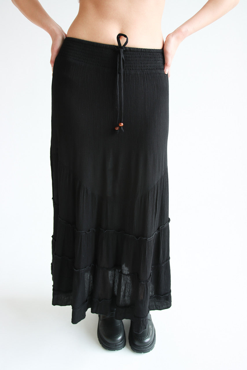 Smocked Waist Ruffle Trim Maxi Skirt