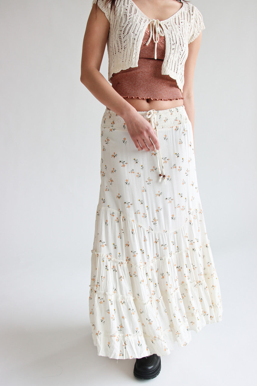 Smocked Waist Ruffle Trim Maxi Skirt