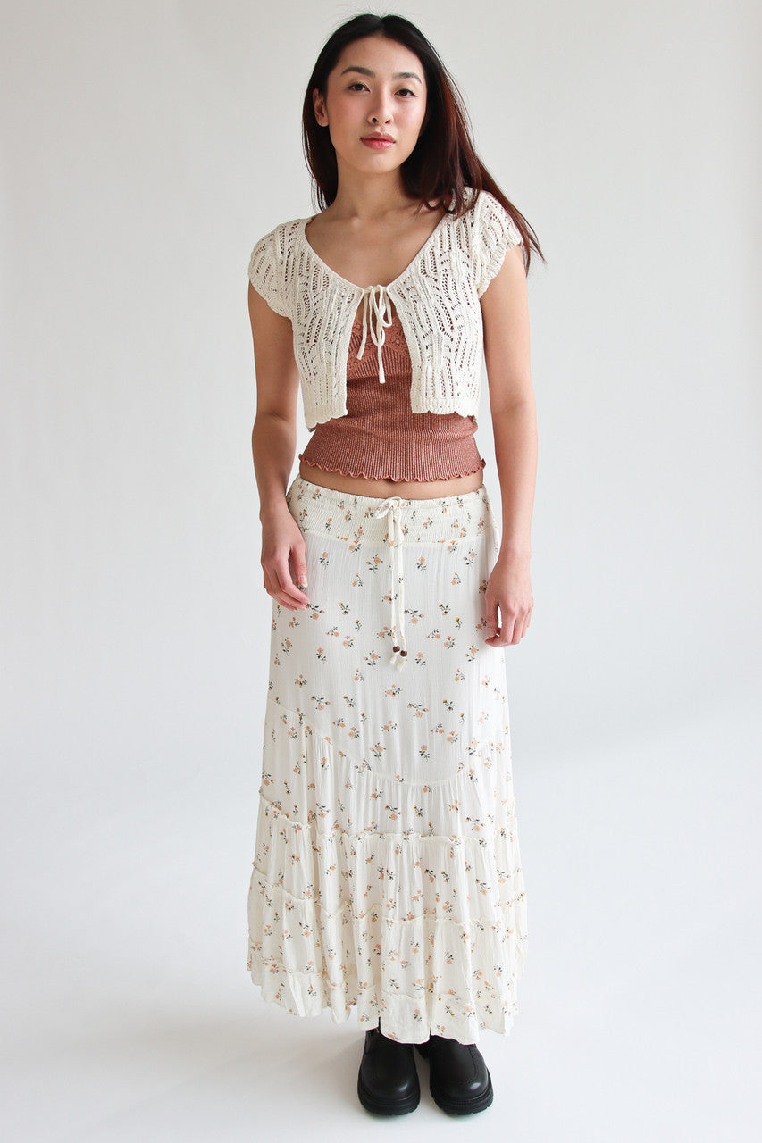 Smocked Waist Ruffle Trim Maxi Skirt