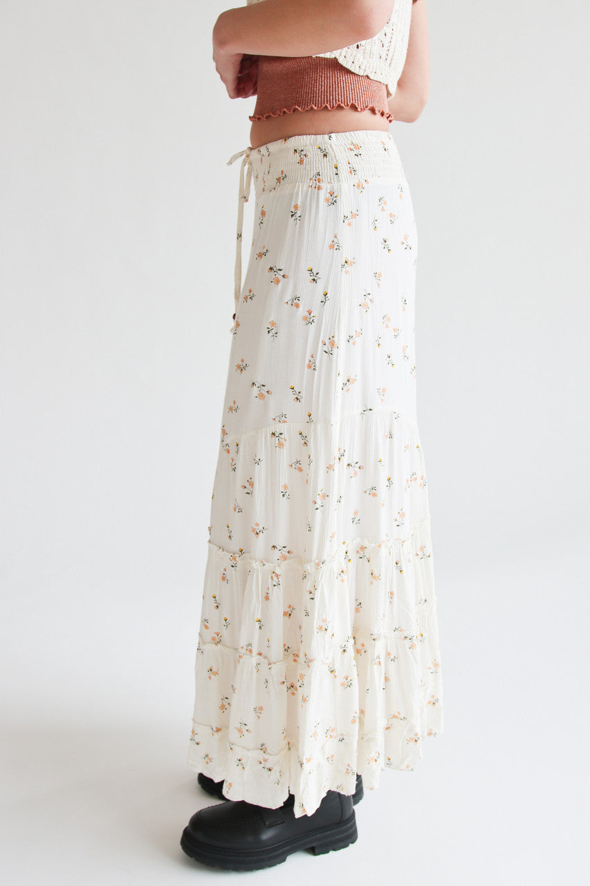 Smocked Waist Ruffle Trim Maxi Skirt