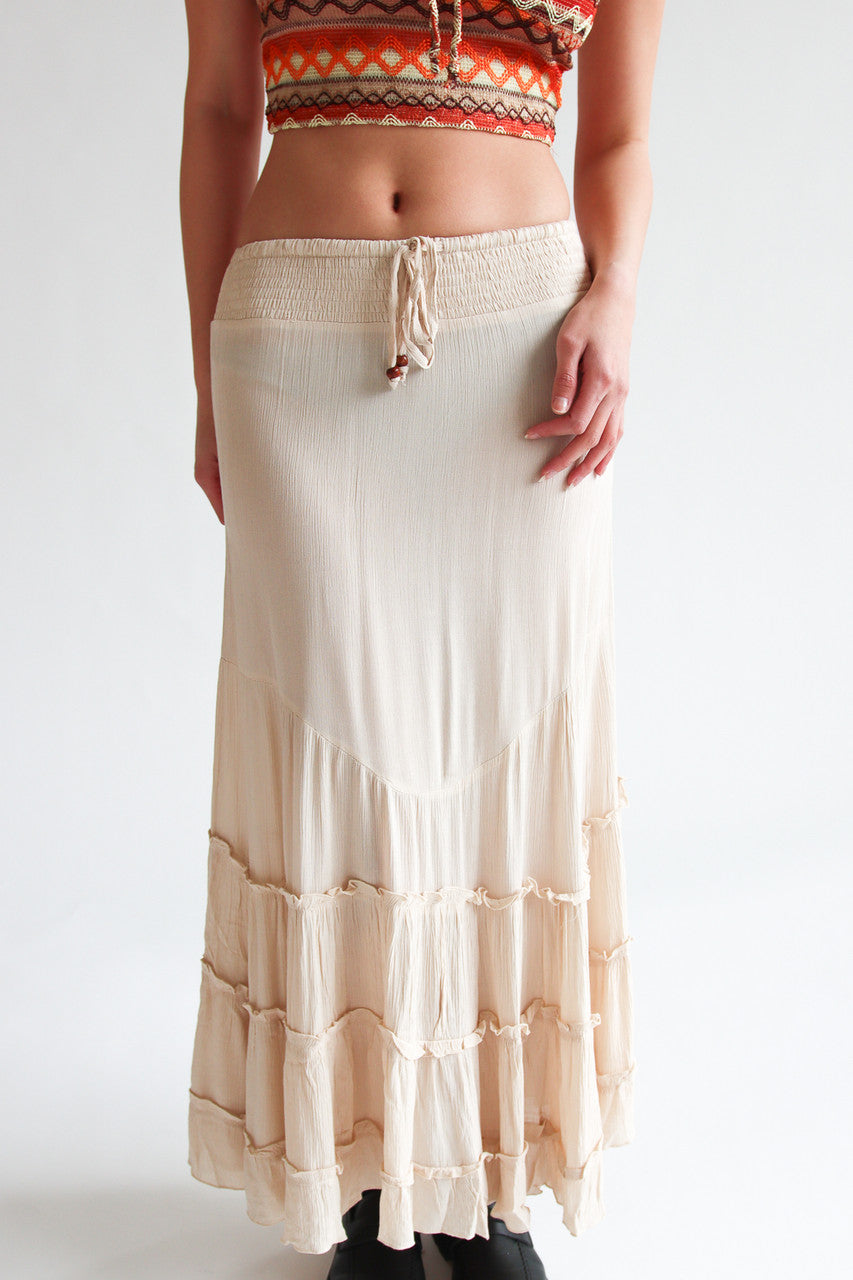 Smocked Waist Ruffle Trim Maxi Skirt