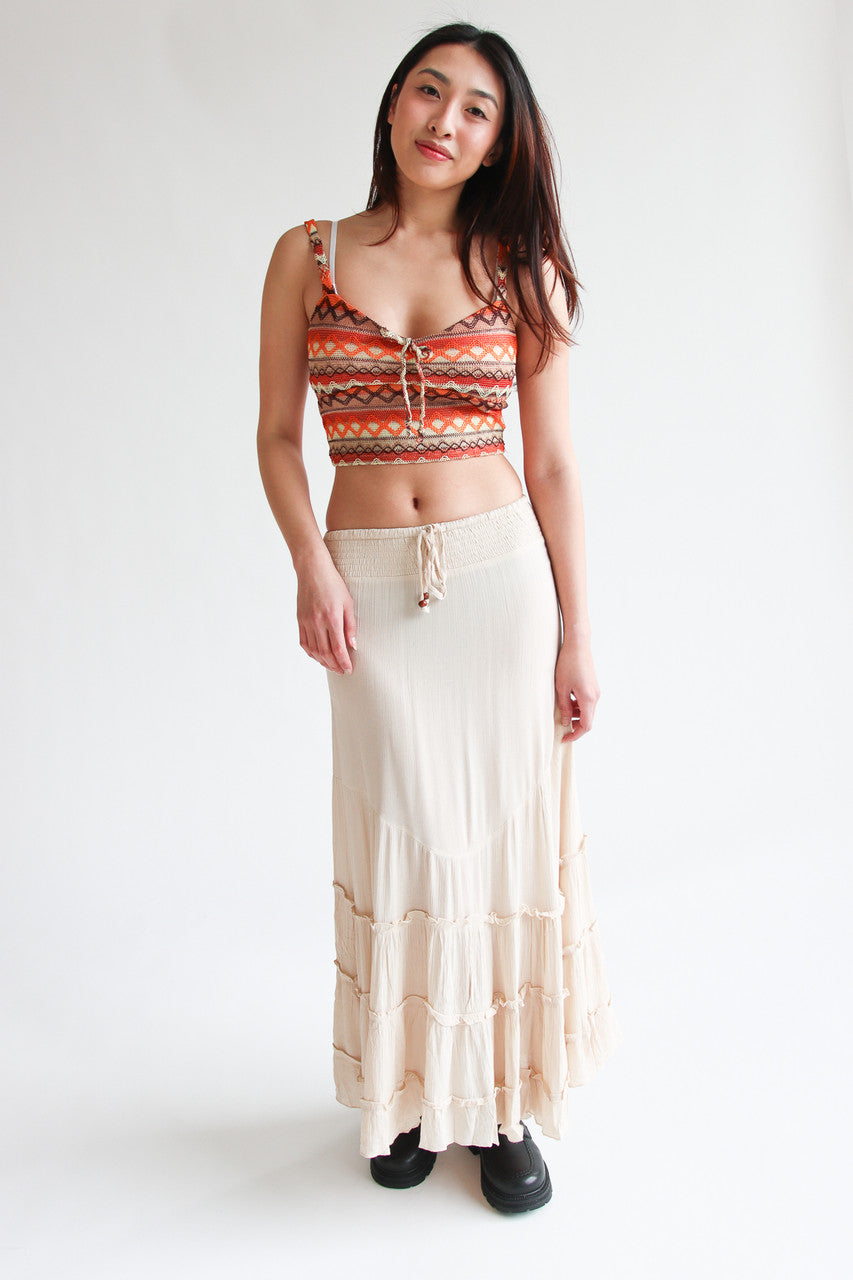 Smocked Waist Ruffle Trim Maxi Skirt