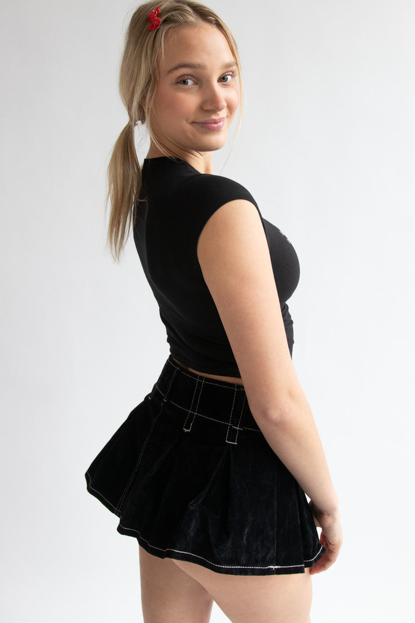 Low Rise Velvet Suede Mini Skort