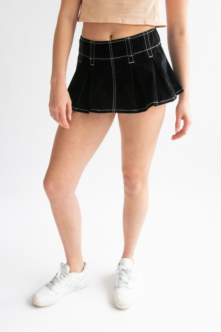 Low Rise Velvet Suede Mini Skort