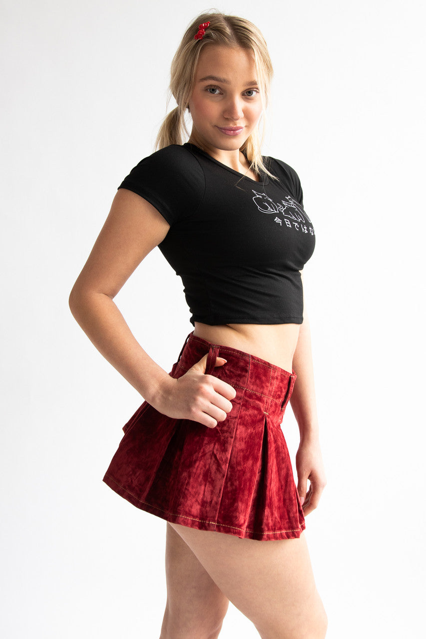 Low Rise Velvet Suede Mini Skort