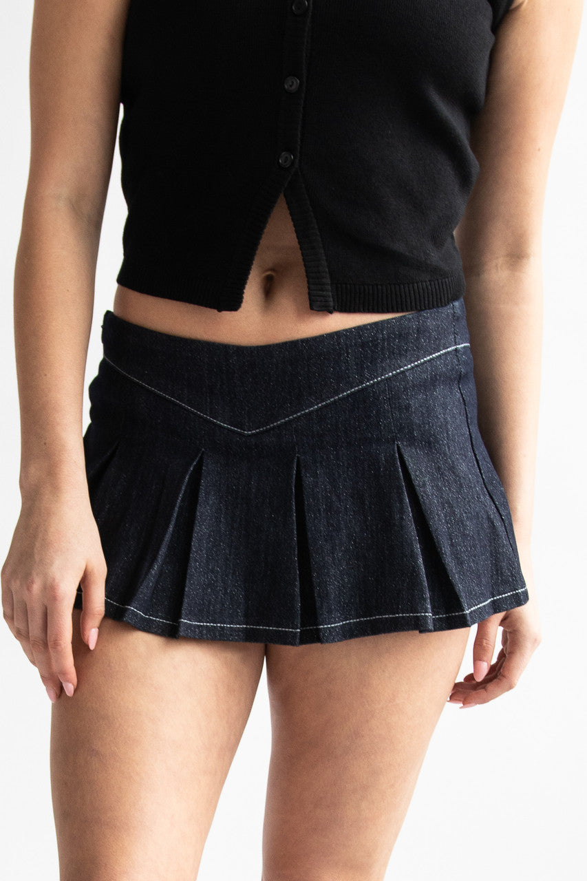 Low Rise Sparkle Denim Mini Skort