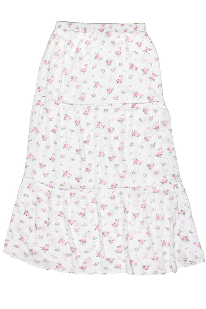 Rose Pattern Tiered Maxi Skirt
