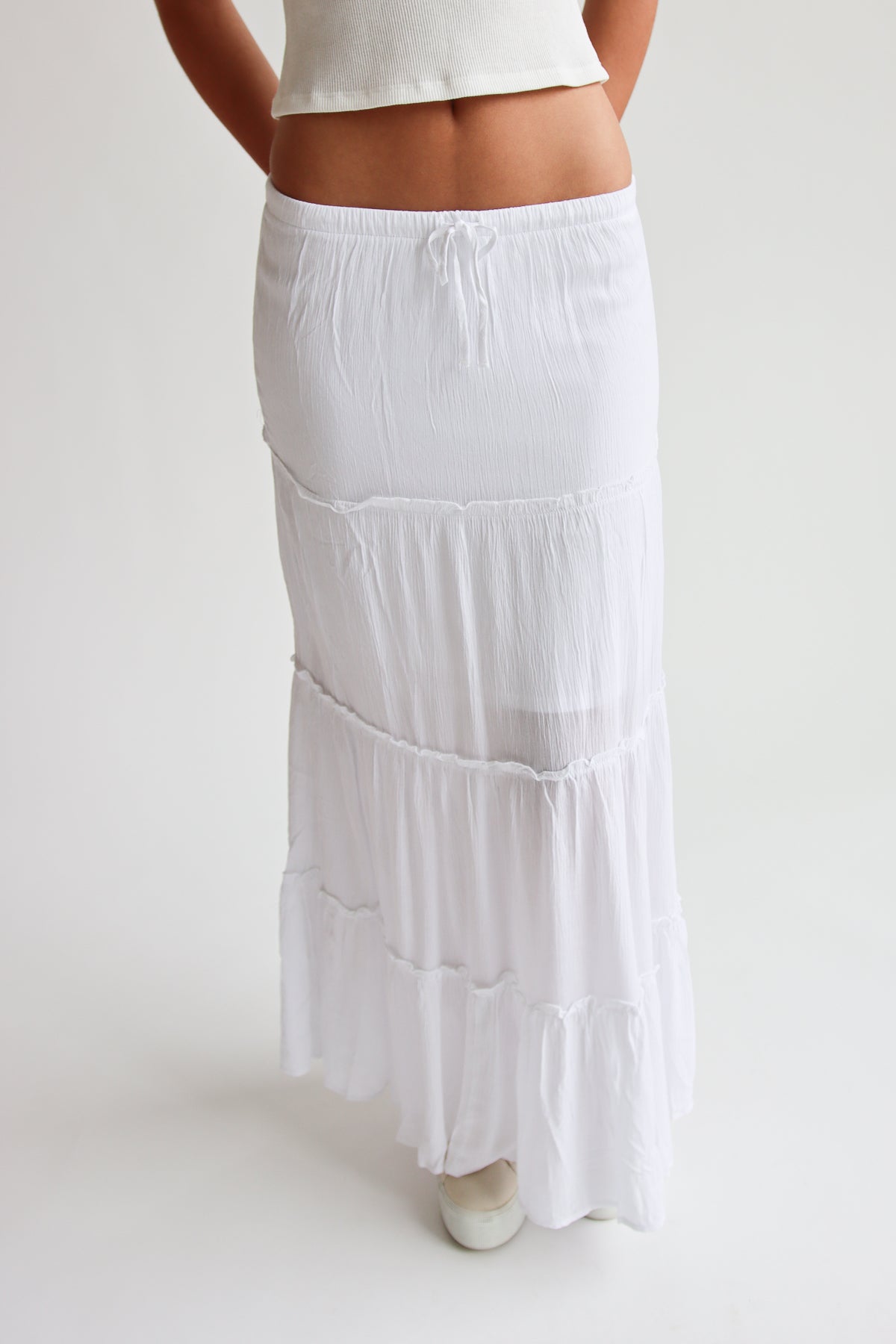 Gauze Tiered Maxi Skirt in White