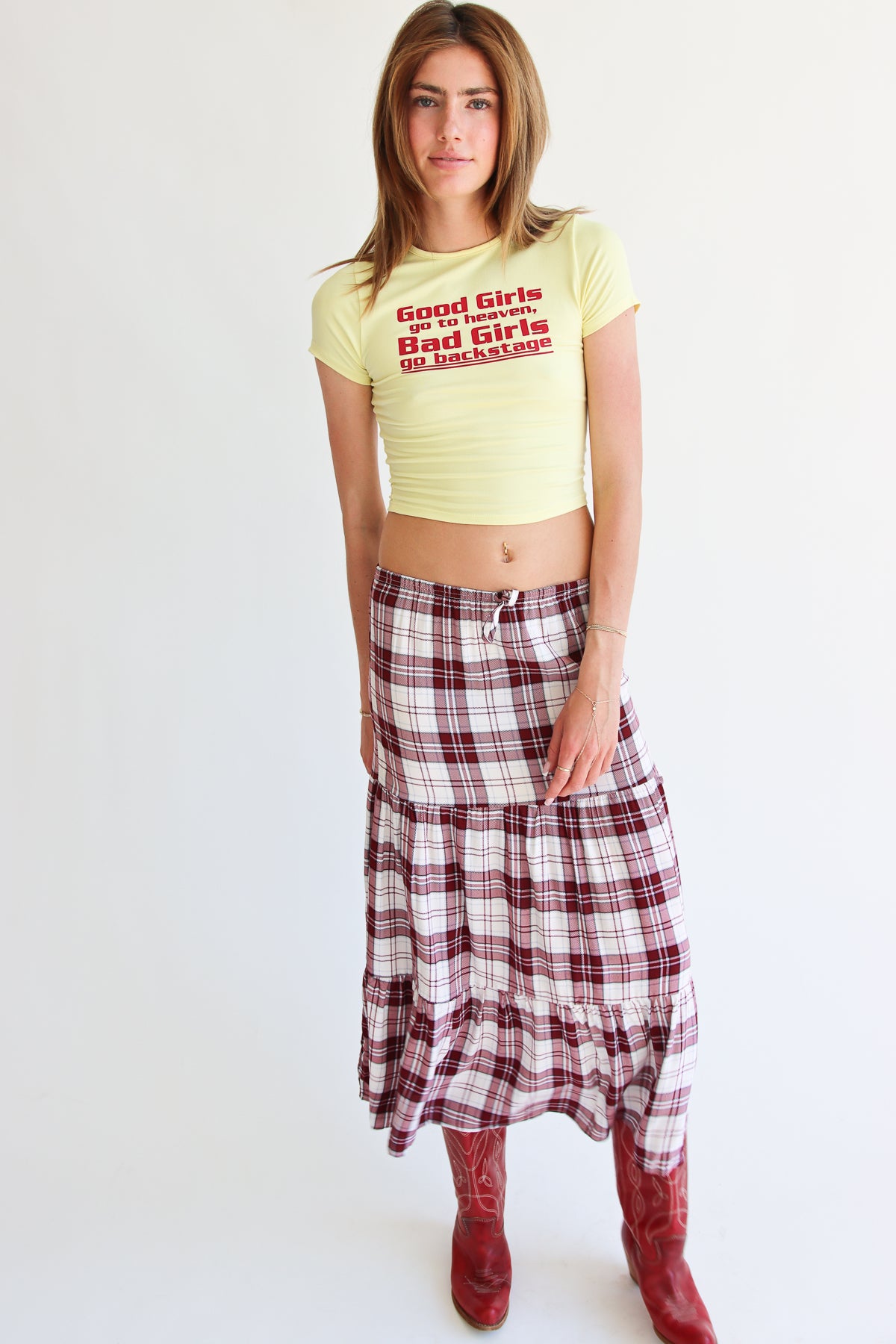 Plaid Tiered Maxi Skirt