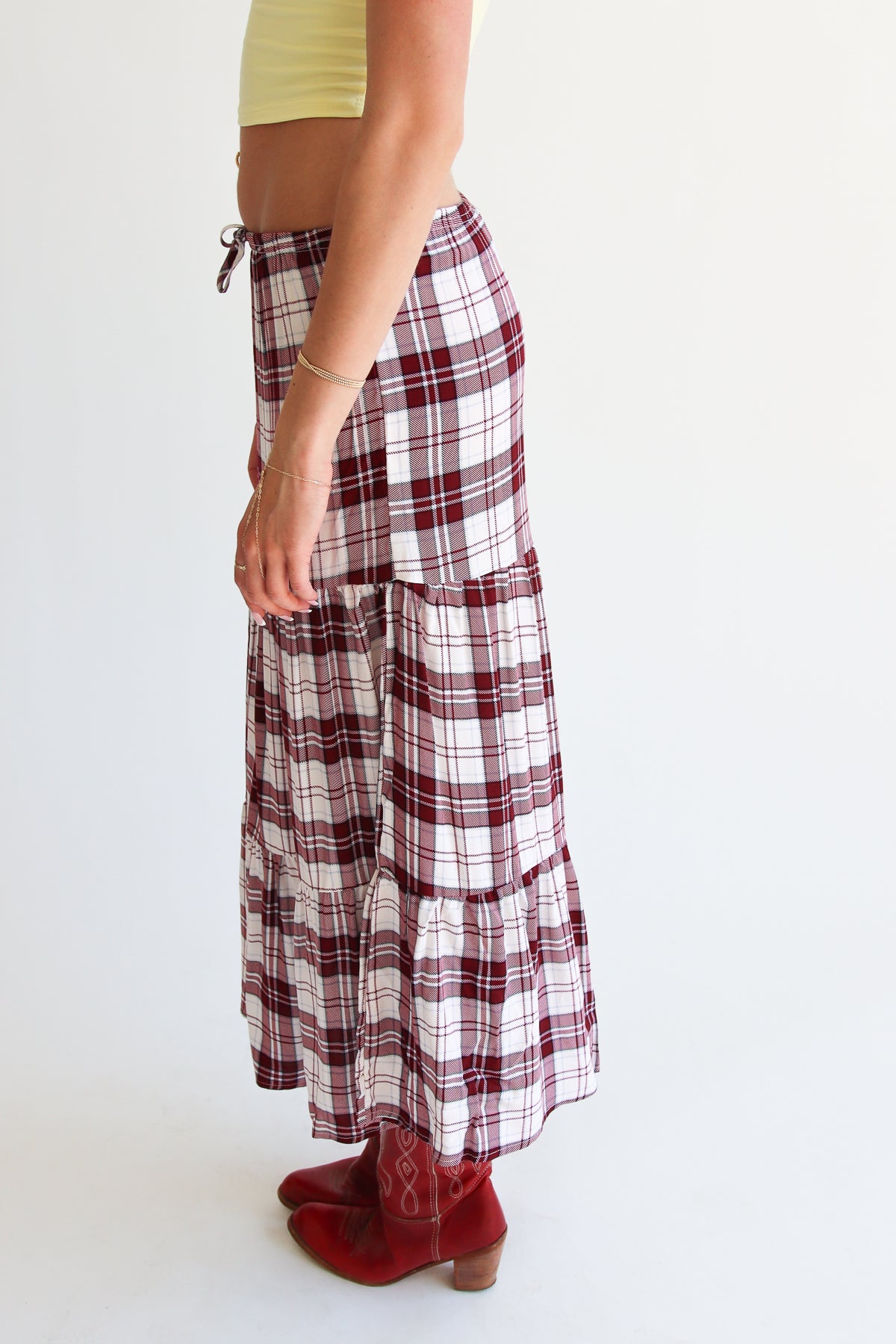 Plaid Tiered Maxi Skirt