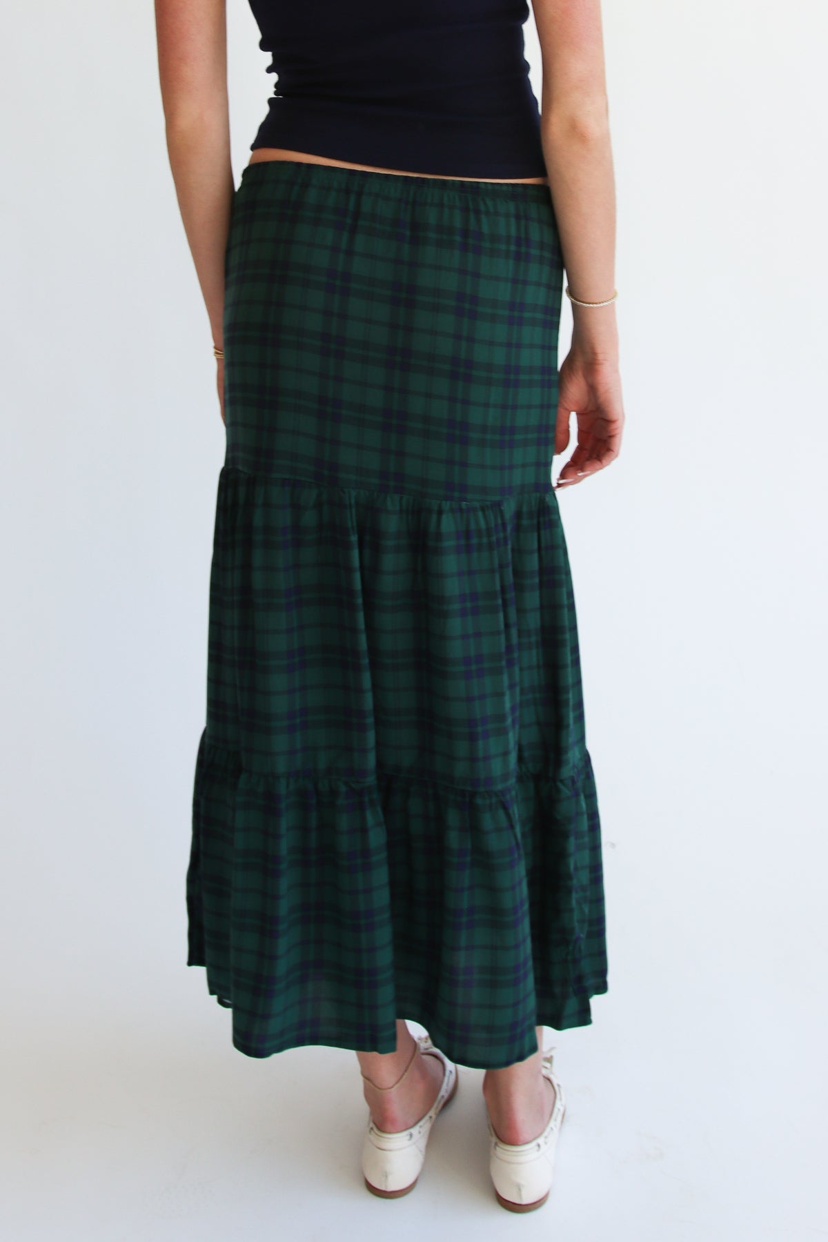 Plaid Tiered Maxi Skirt