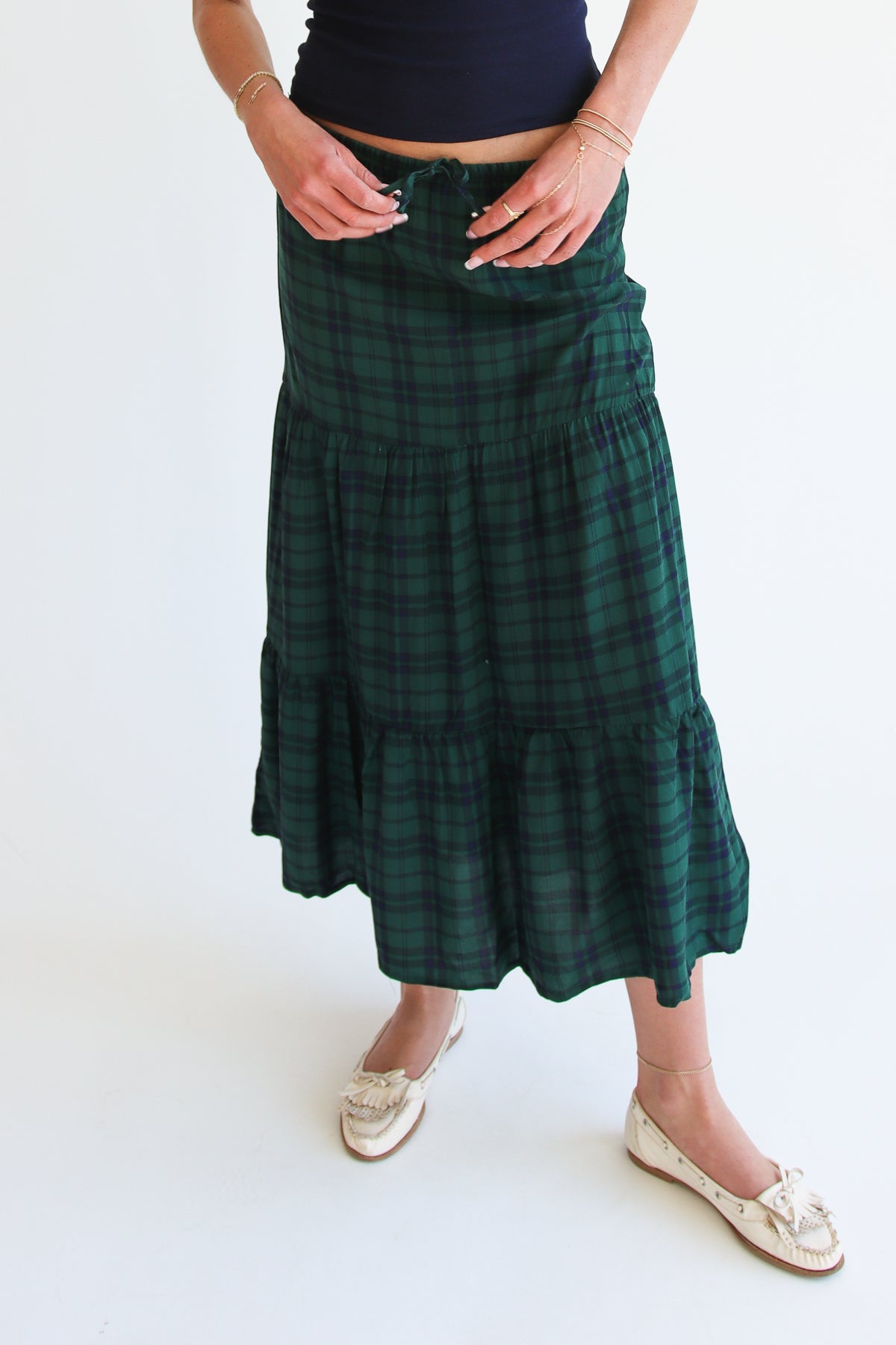 Plaid Tiered Maxi Skirt