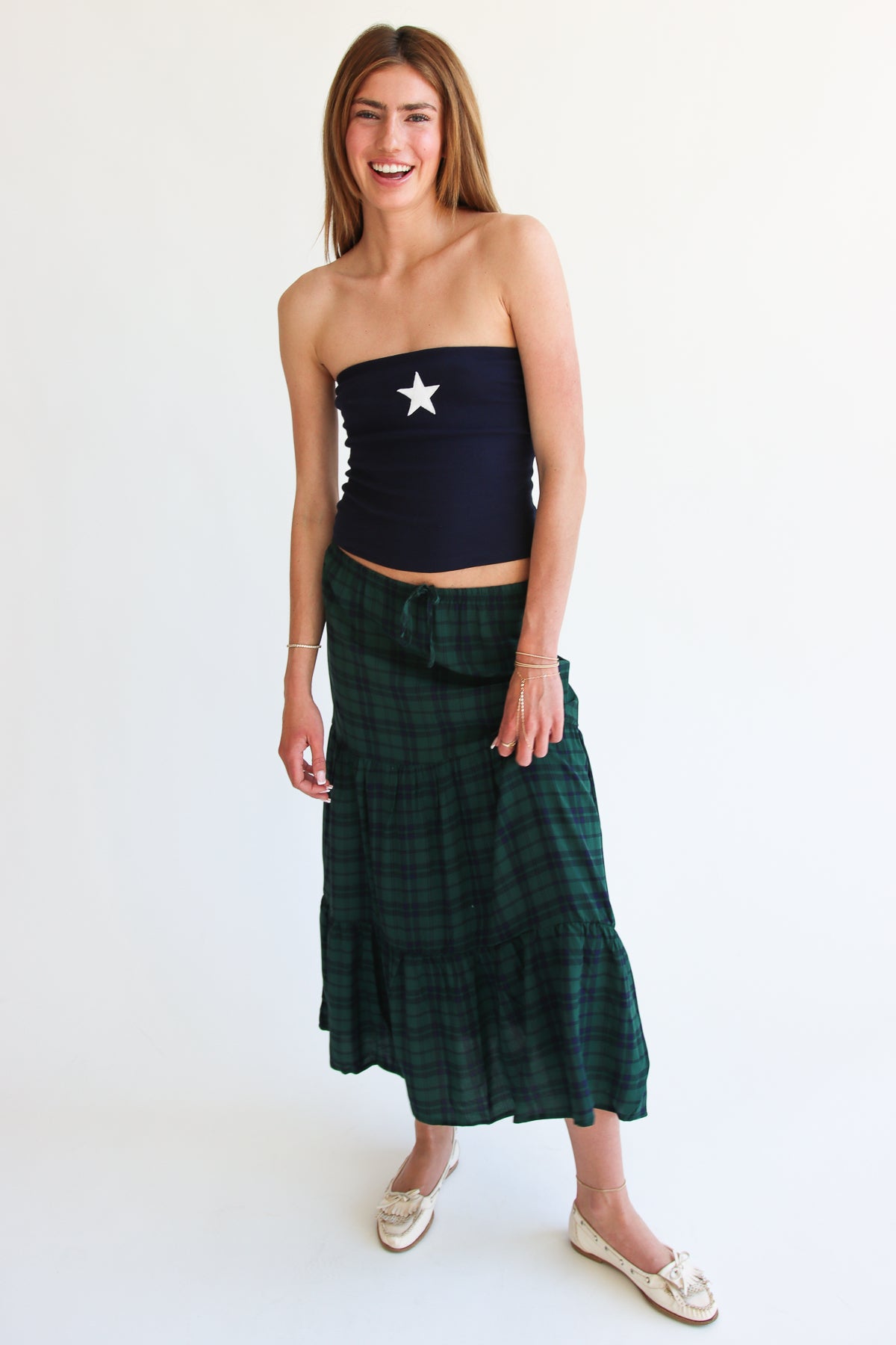 Plaid Tiered Maxi Skirt