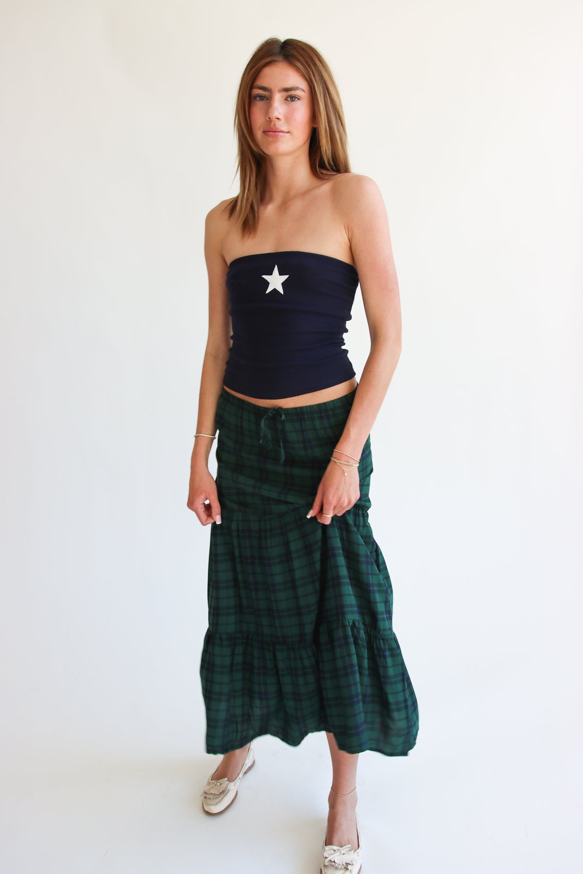 Plaid Tiered Maxi Skirt