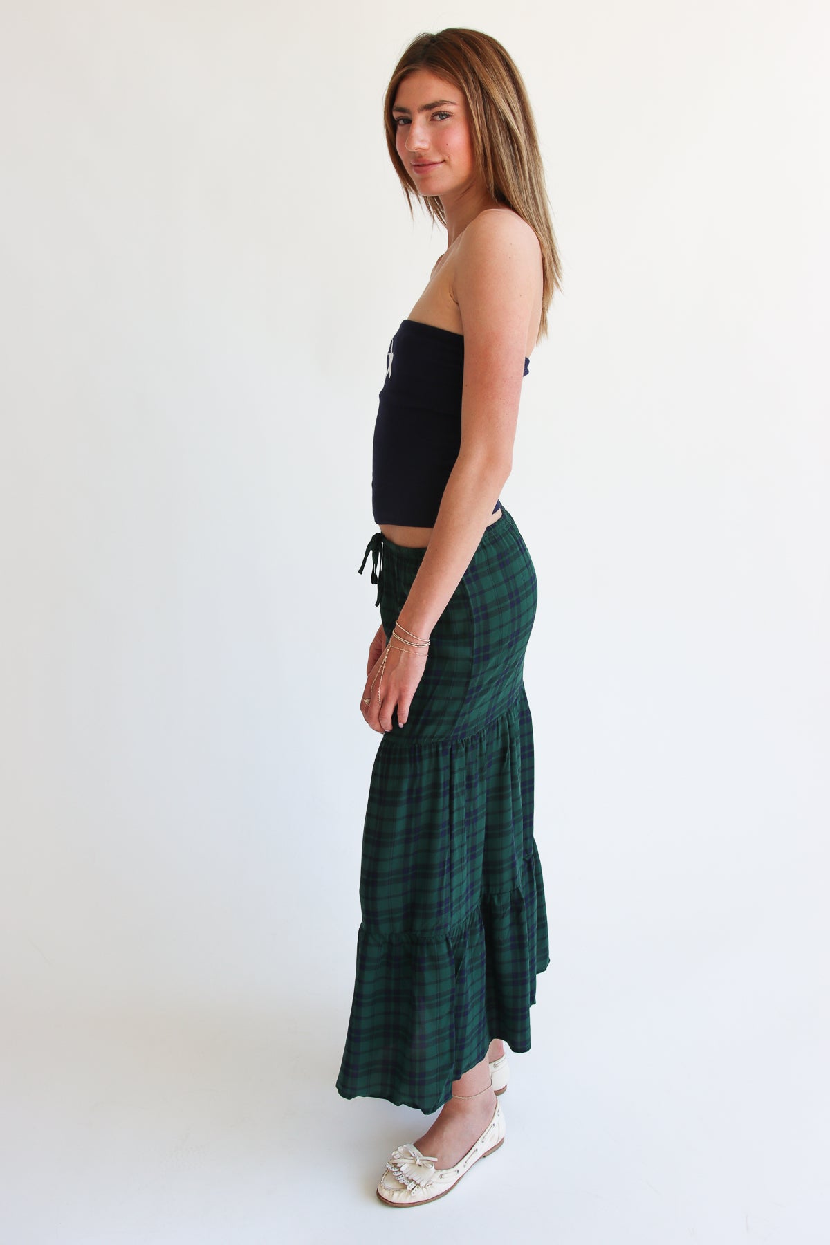 Plaid Tiered Maxi Skirt