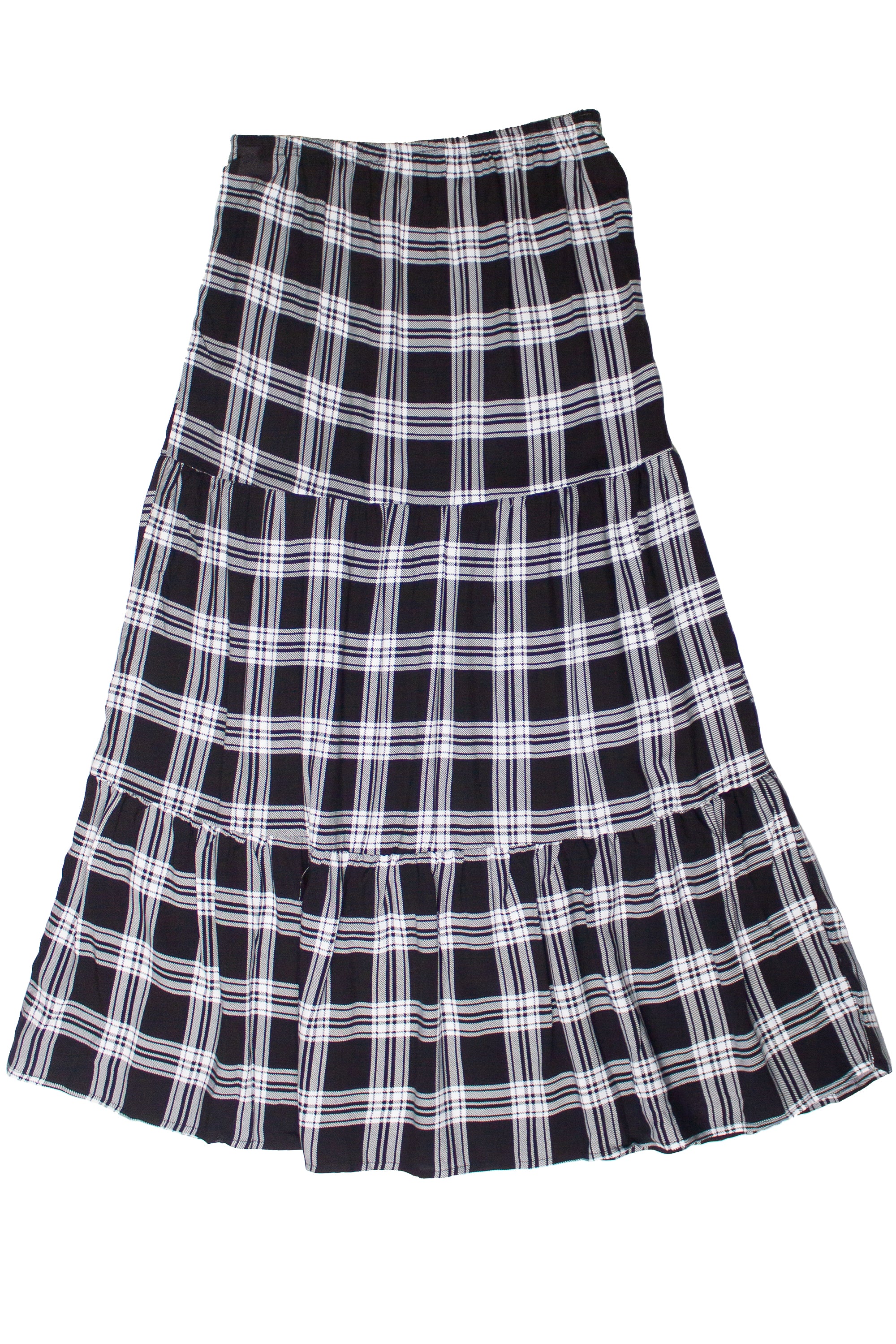 Plaid Tiered Maxi Skirt