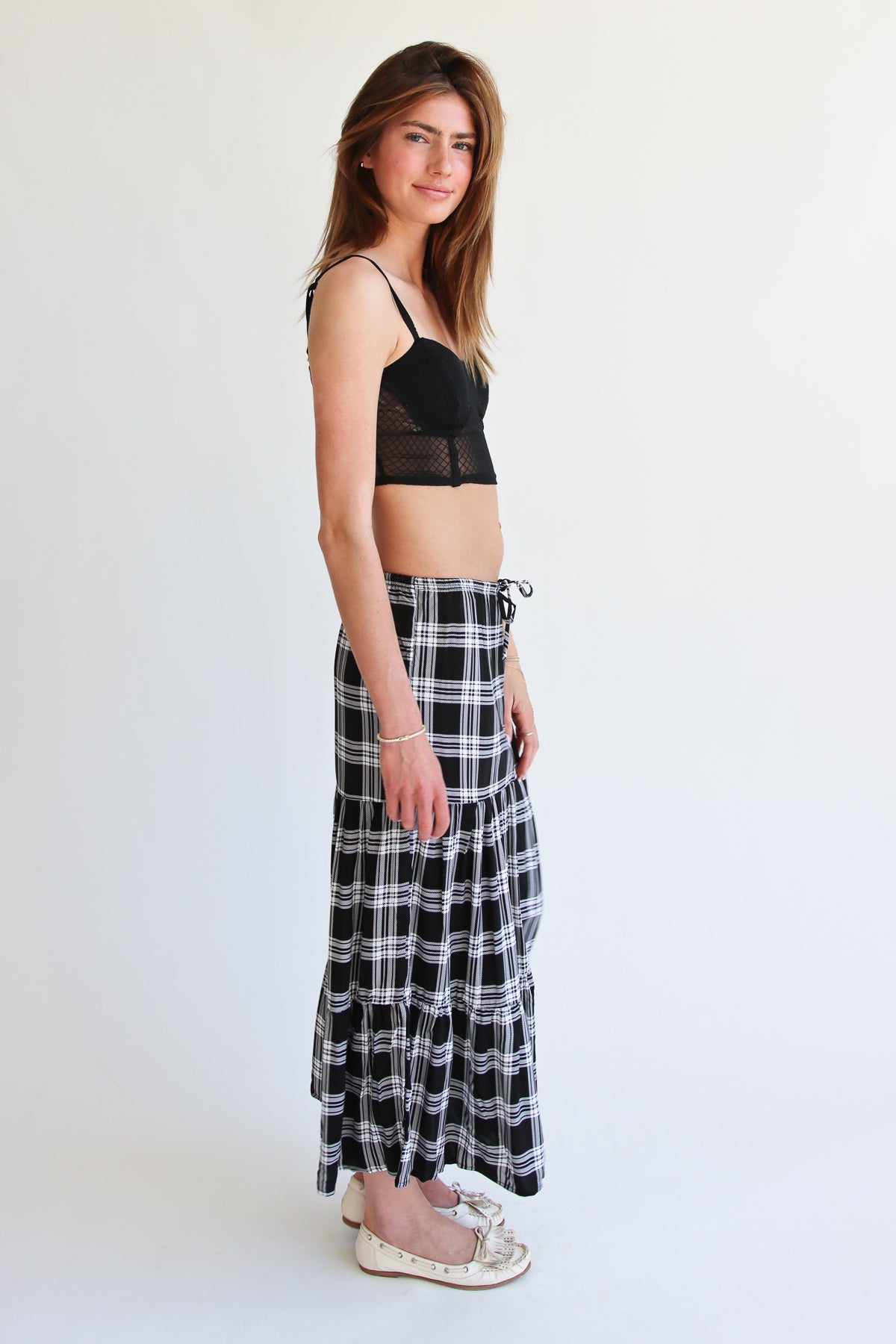 Plaid Tiered Maxi Skirt