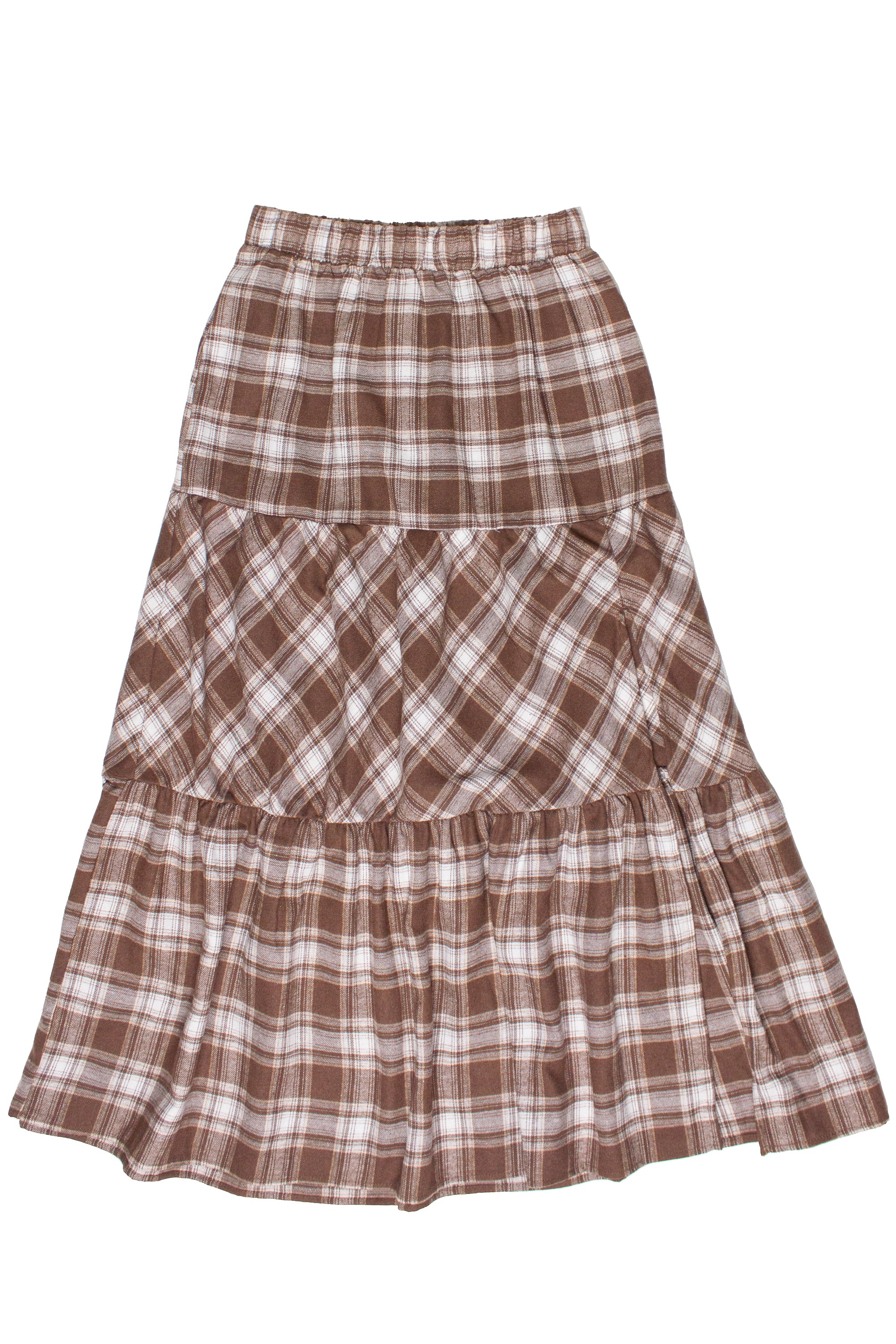 Tiered Flannel Maxi Skirt - Brown