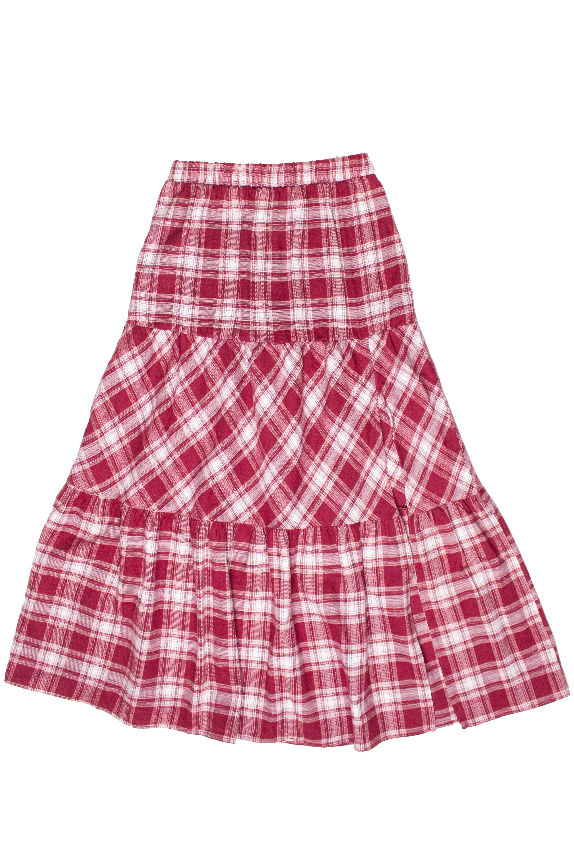 Tiered Flannel Maxi Skirt - Red