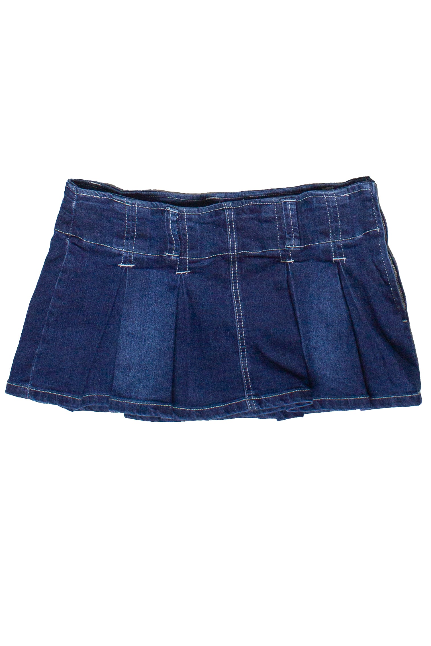 Low Rise Denim Pleated Mini Skort
