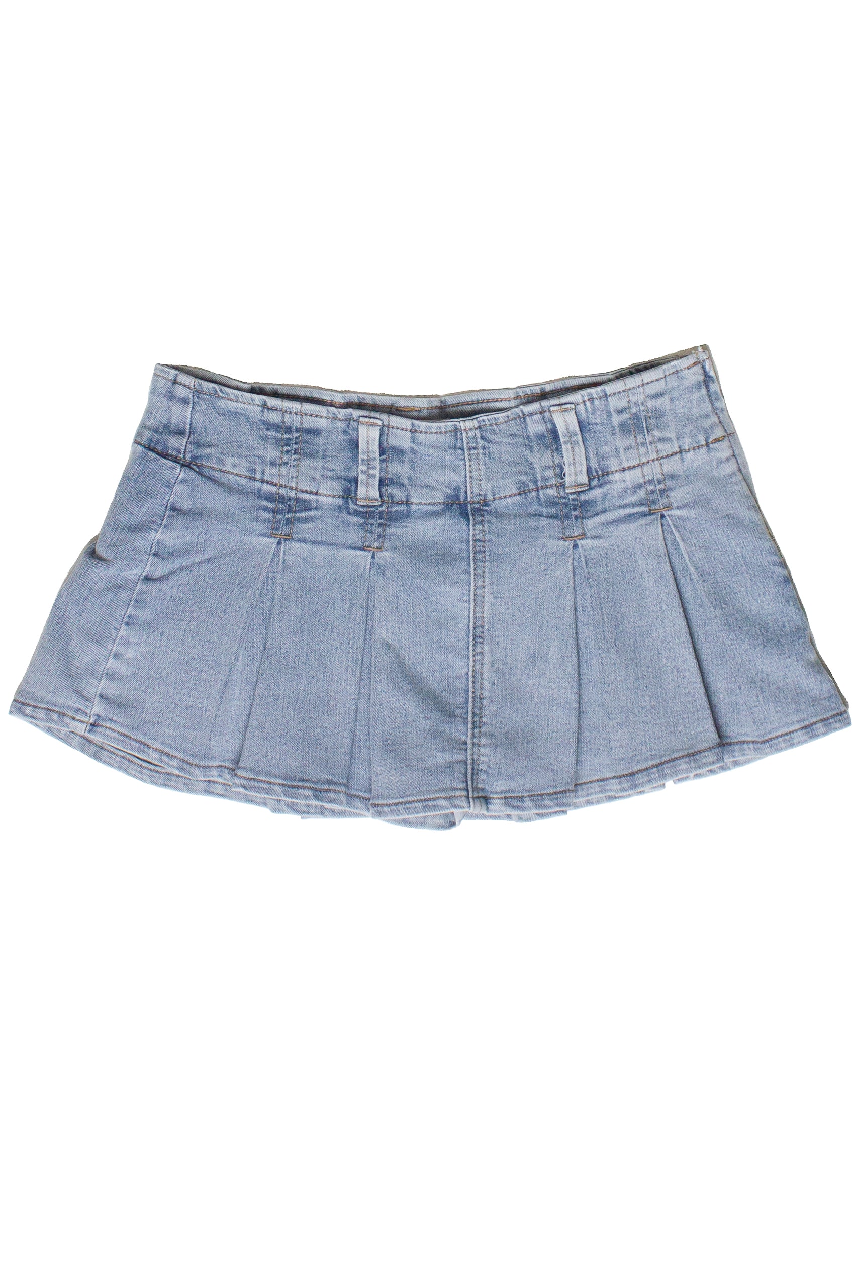 Low Rise Denim Pleated Mini Skort