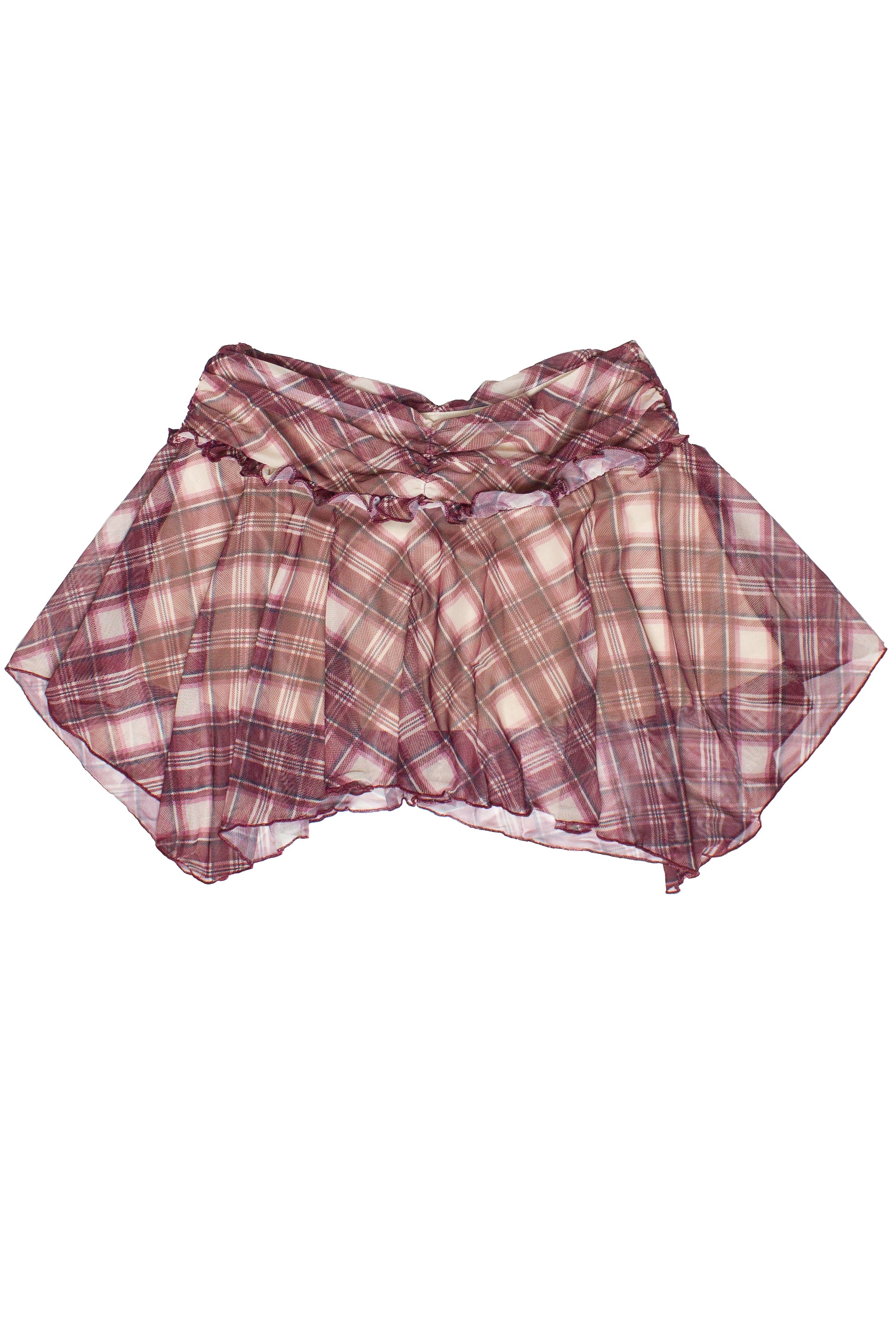 Plaid Mesh Hanky Hem Mini Skirt