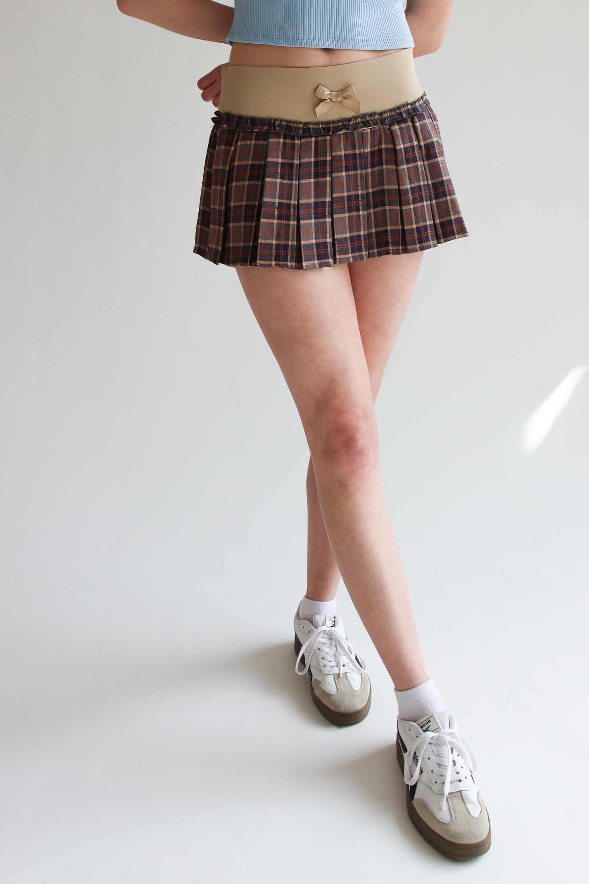 Ribbon Bow Plaid Pleated Skort