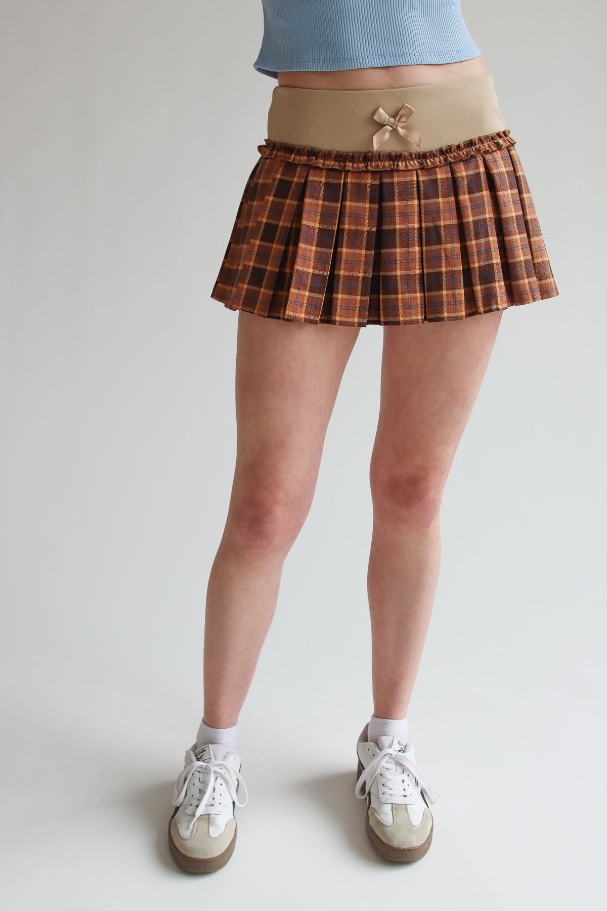 Ribbon Bow Plaid Pleated Skort