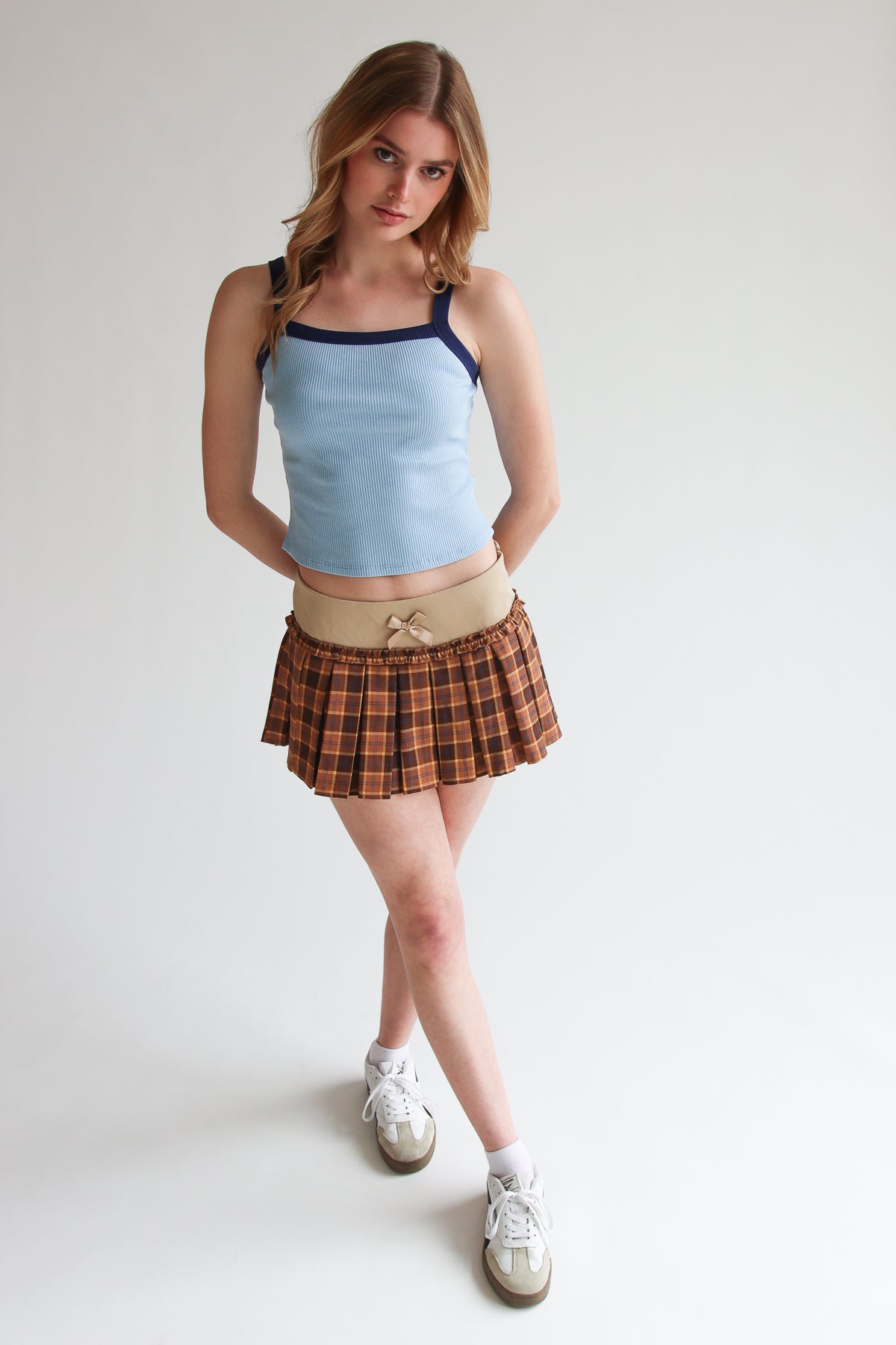 Ribbon Bow Plaid Pleated Skort