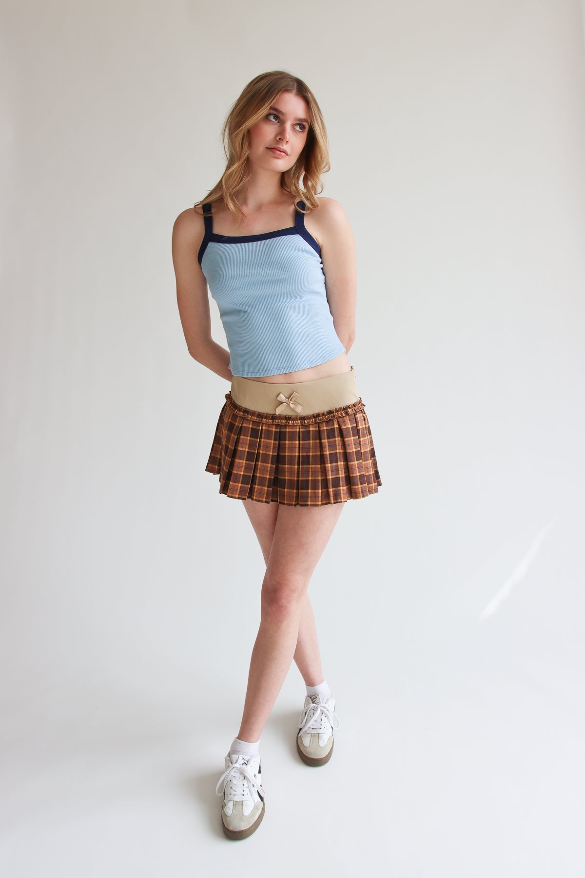 Ribbon Bow Plaid Pleated Skort