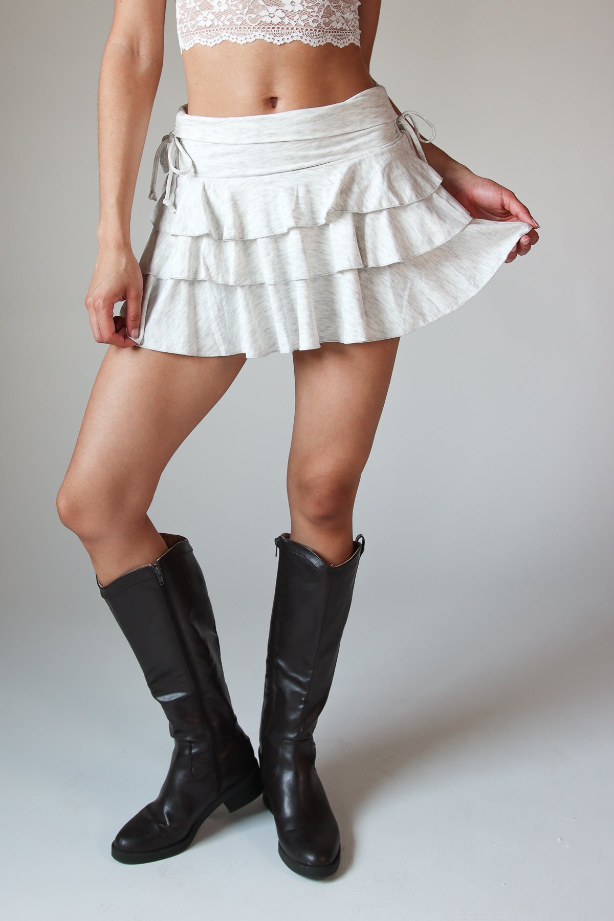 Drawstring Ruched Tiered Mini Skort