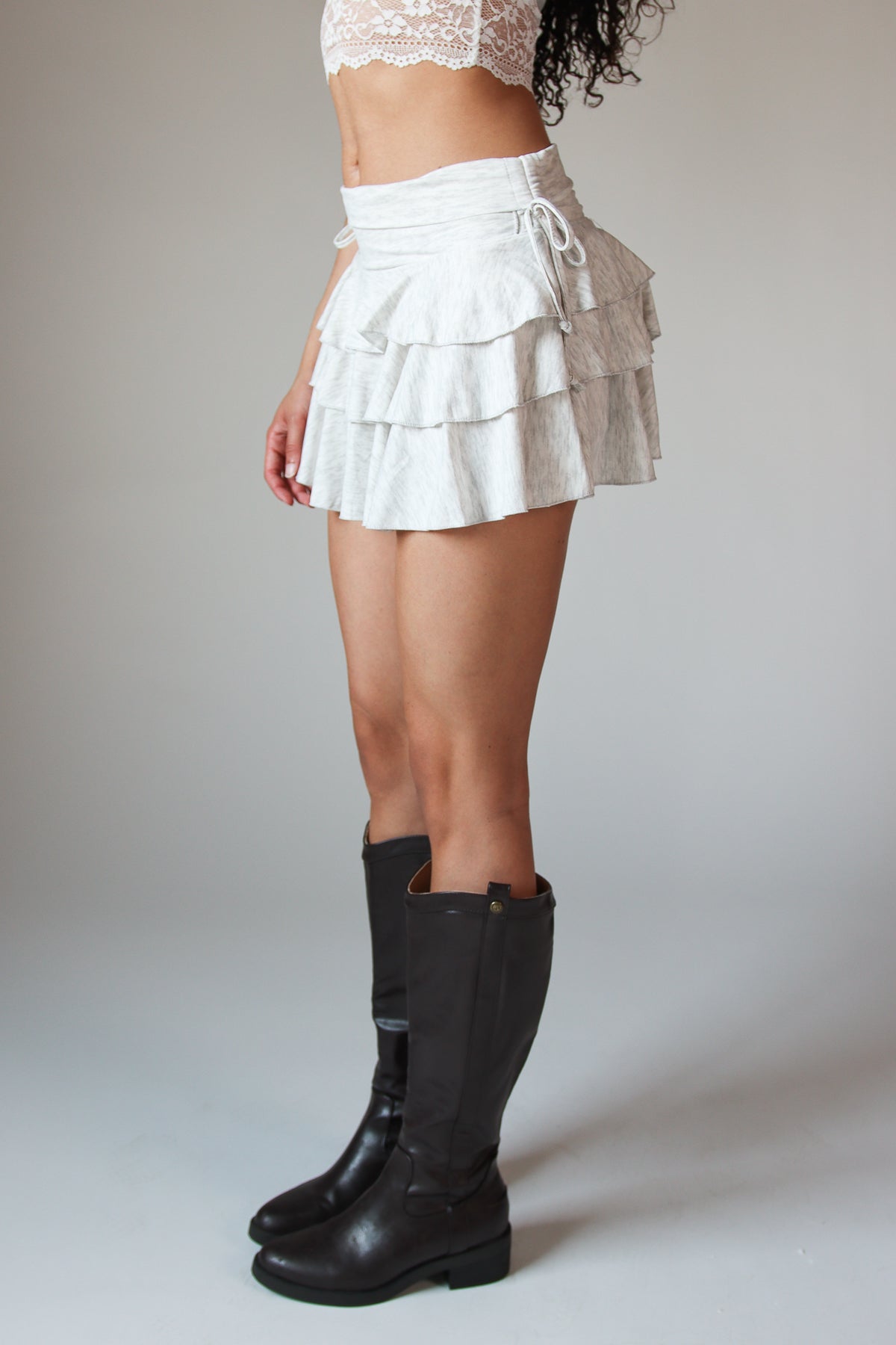 Drawstring Ruched Tiered Mini Skort