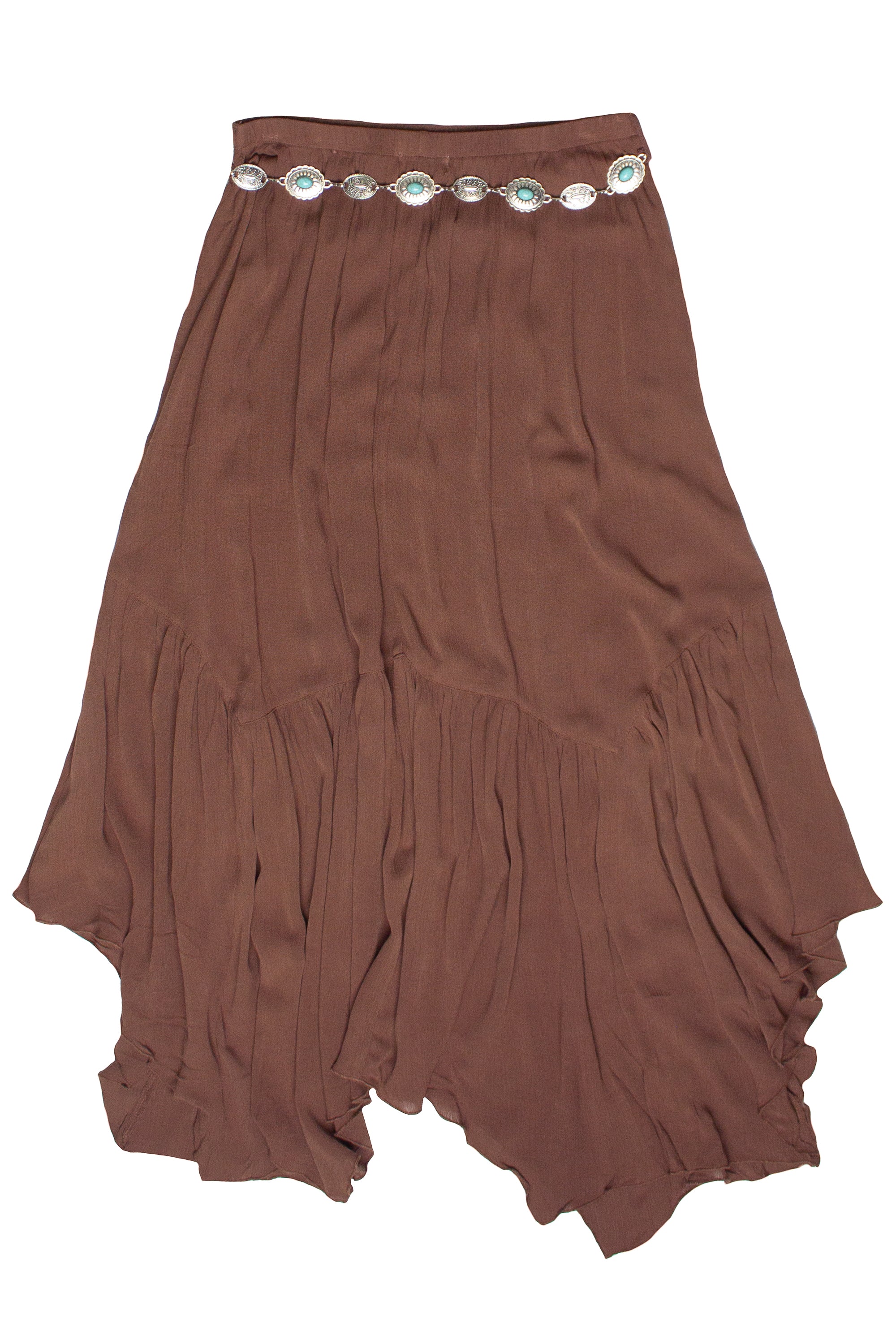 Turquoise Belt Hanky Hem Maxi Skirt