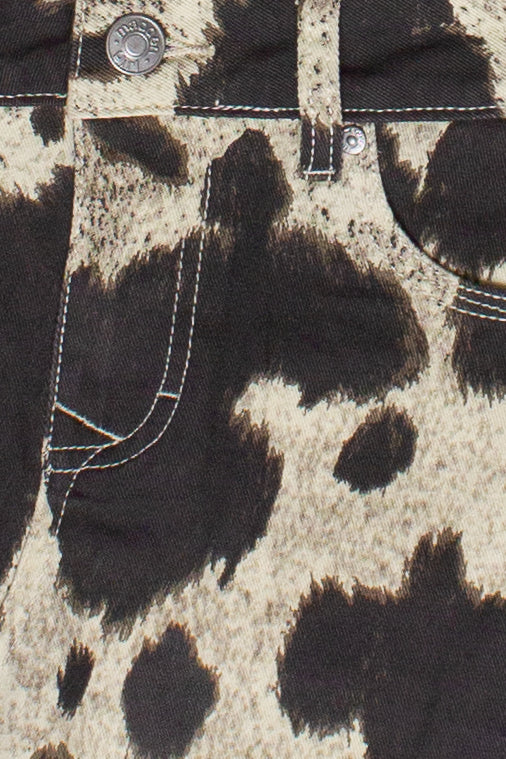 Cow Print Denim Mini Skirt