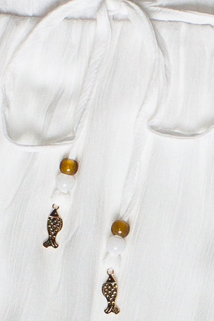 Fish Charm Beaded Tie Tiered Maxi Skirt