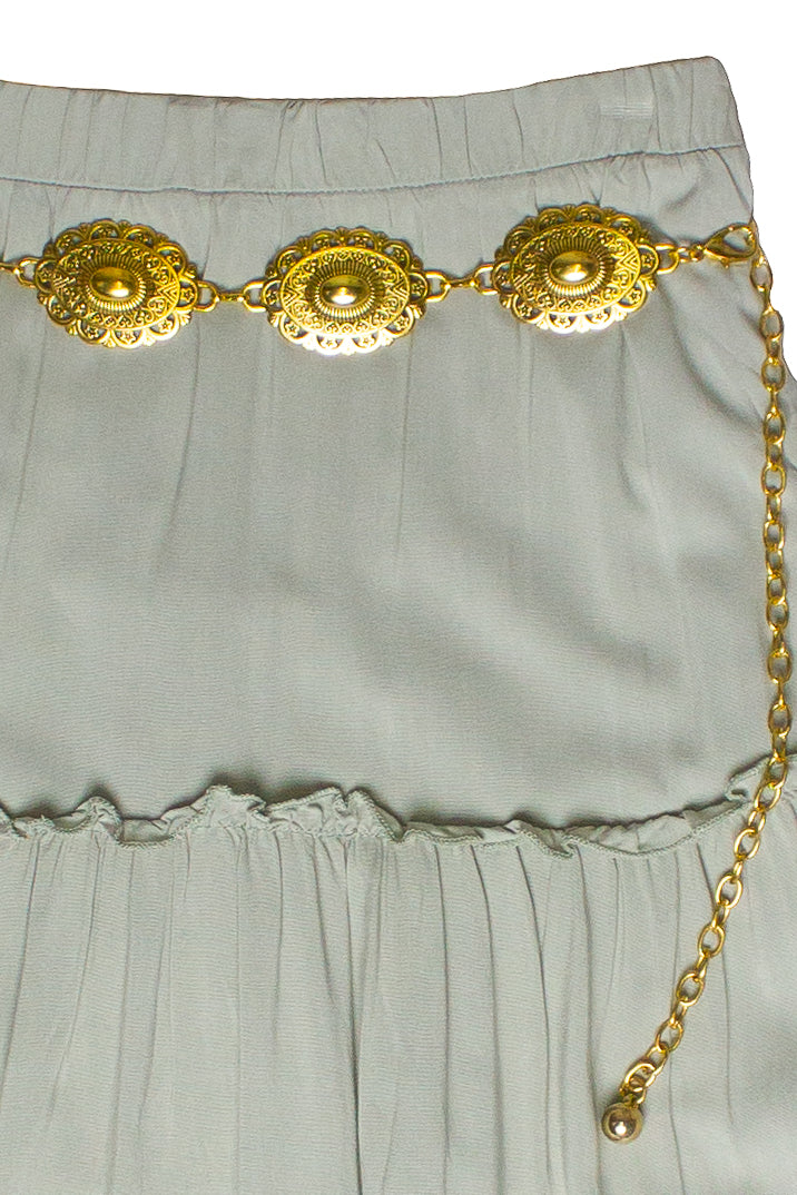 Belted Tiered Maxi Skirt - Sage