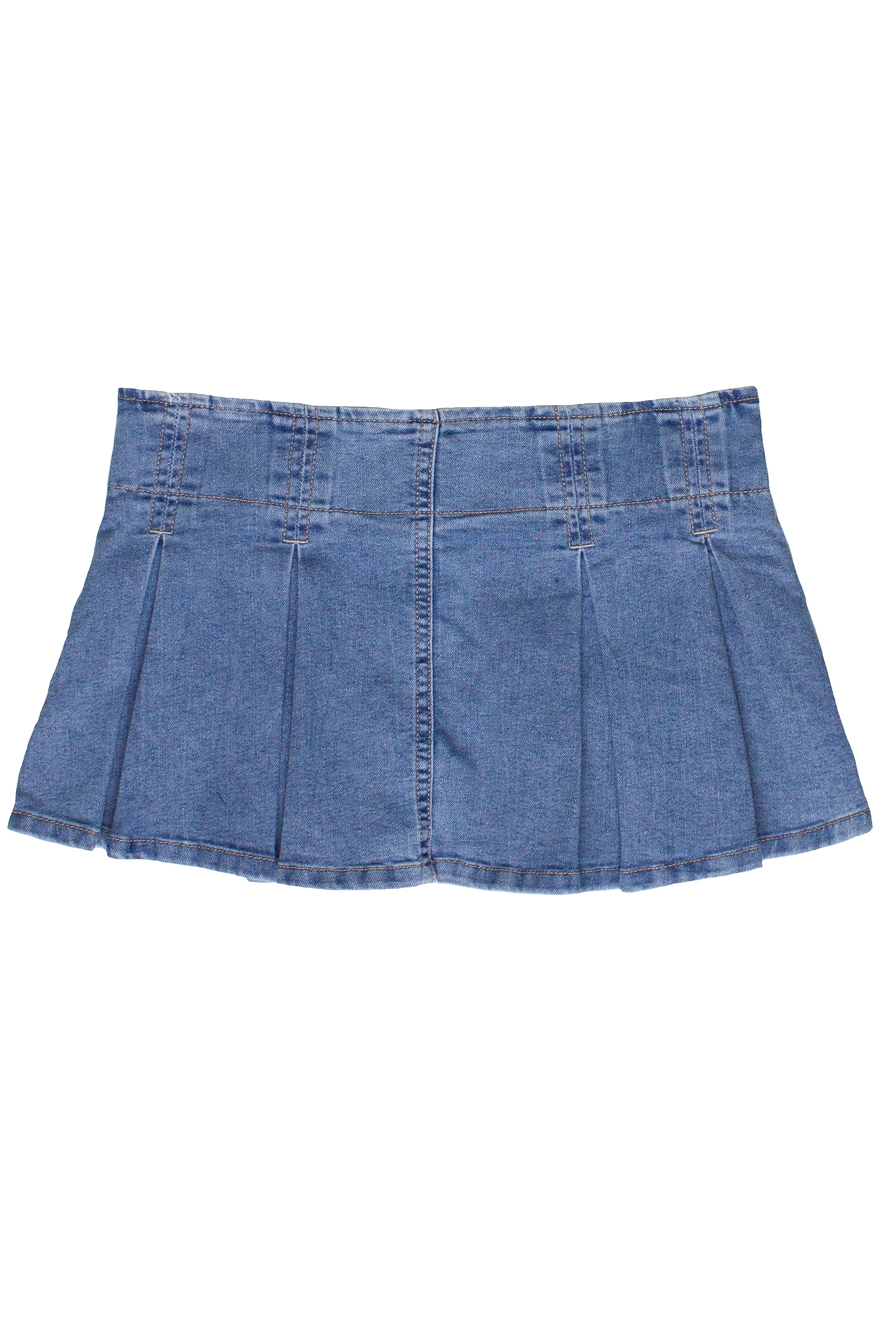 Double Buckle Belted Denim Mini Skort - Light Wash